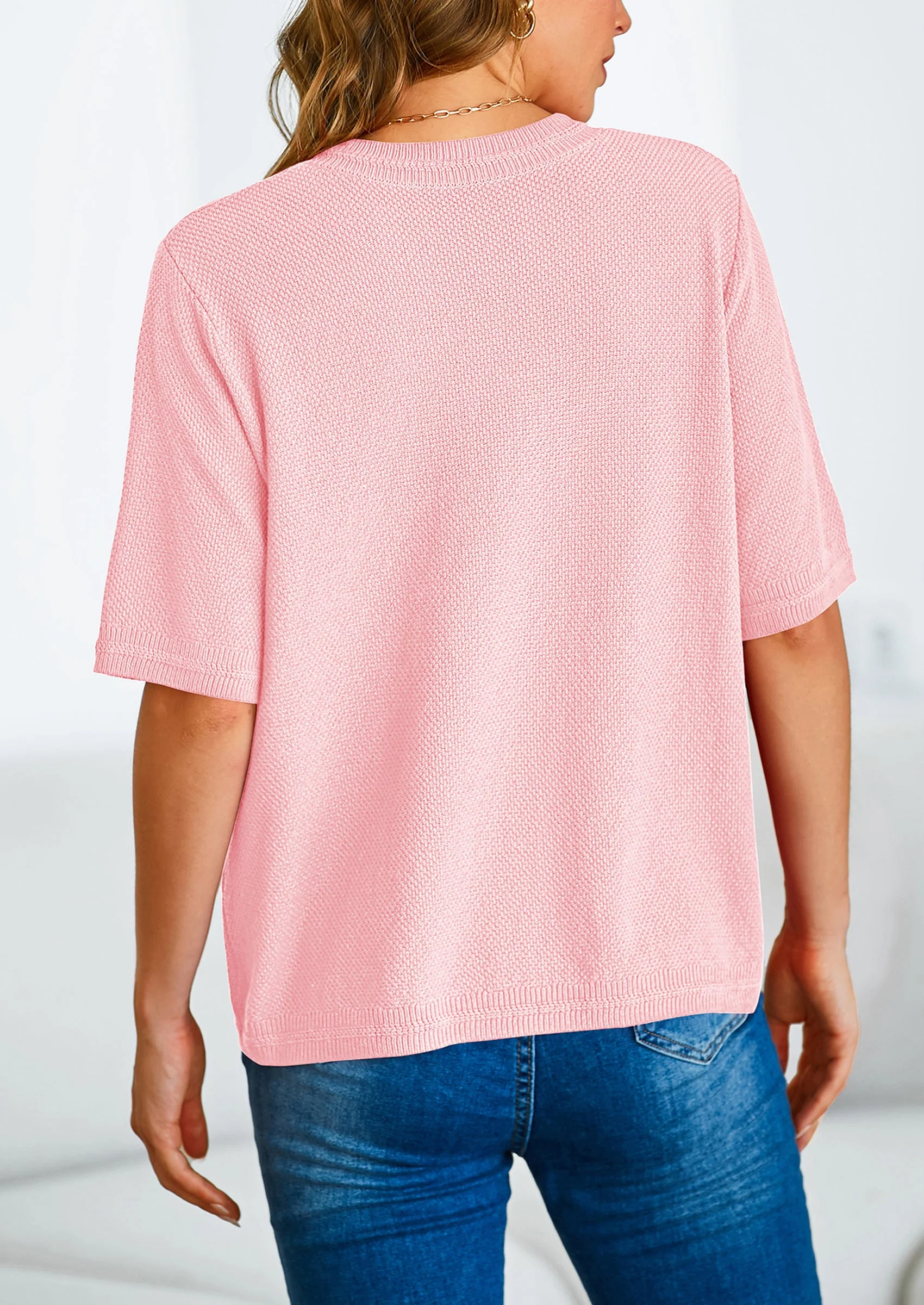 PRETTYGARDEN Women's Summer Button Down Shirts Casual Short Sleeve Crew Neck Ribbed Knit Blouse Top Cardigans - Image 63