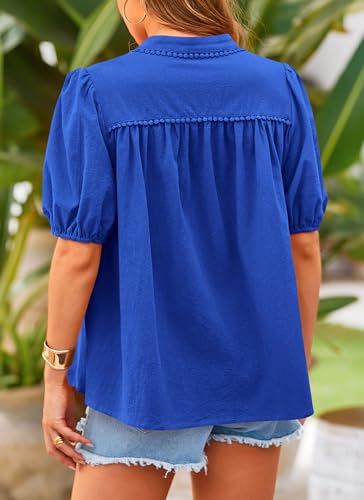PRETTYGARDEN Women's Summer Tops Button Down Shirts Short Lantern Sleeve V Neck Cotton Cute Dressy Casual Blouses - Image 117