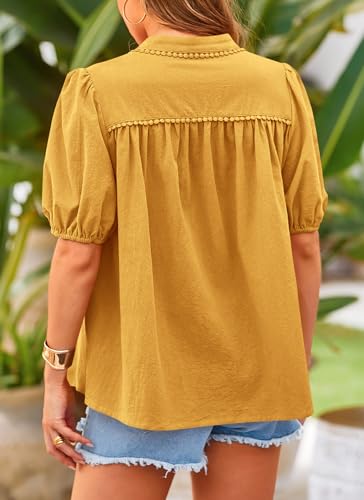 PRETTYGARDEN Women's Summer Tops Button Down Shirts Short Lantern Sleeve V Neck Cotton Cute Dressy Casual Blouses - Image 121