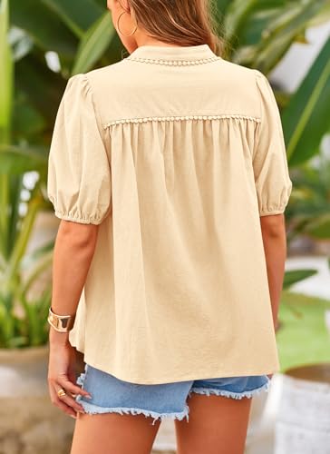 PRETTYGARDEN Women's Summer Tops Button Down Shirts Short Lantern Sleeve V Neck Cotton Cute Dressy Casual Blouses - Image 91