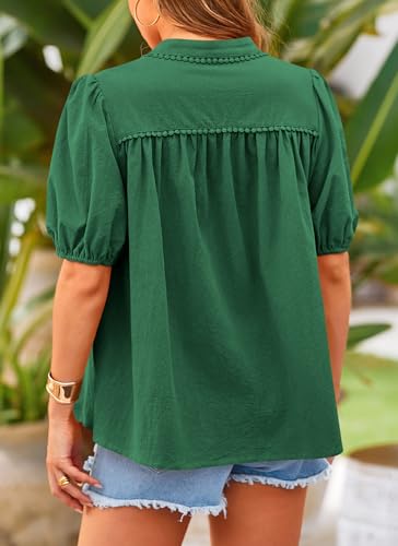 PRETTYGARDEN Women's Summer Tops Button Down Shirts Short Lantern Sleeve V Neck Cotton Cute Dressy Casual Blouses - Image 98