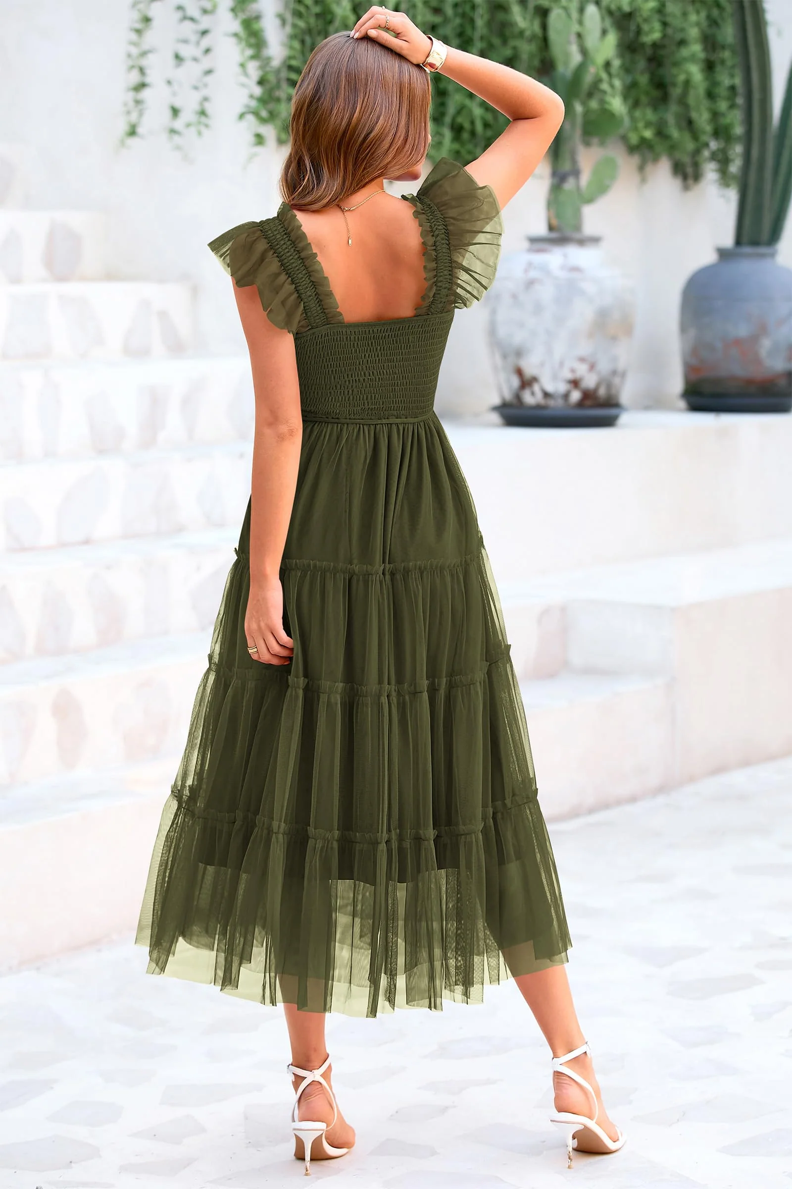 PRETTYGARDEN Women's Tulle Midi Dress Sleeveless Smocked Ruffle Mesh Flowy Dresses Party Wedding Guest Sundress - Image 21