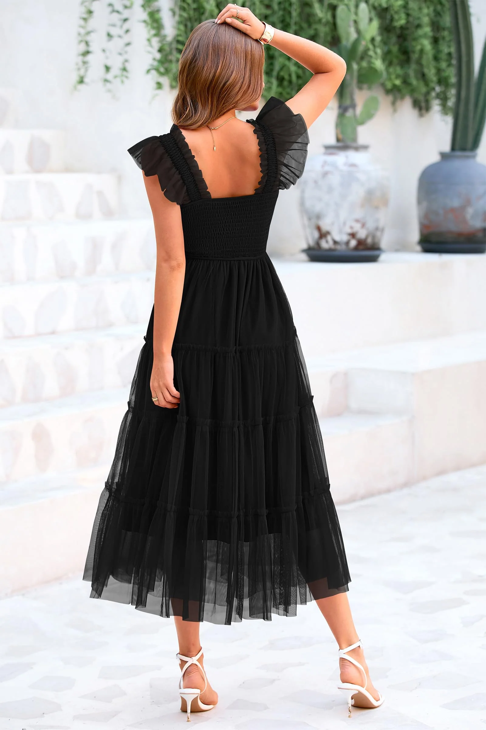 PRETTYGARDEN Women's Tulle Midi Dress Sleeveless Smocked Ruffle Mesh Flowy Dresses Party Wedding Guest Sundress - Image 32