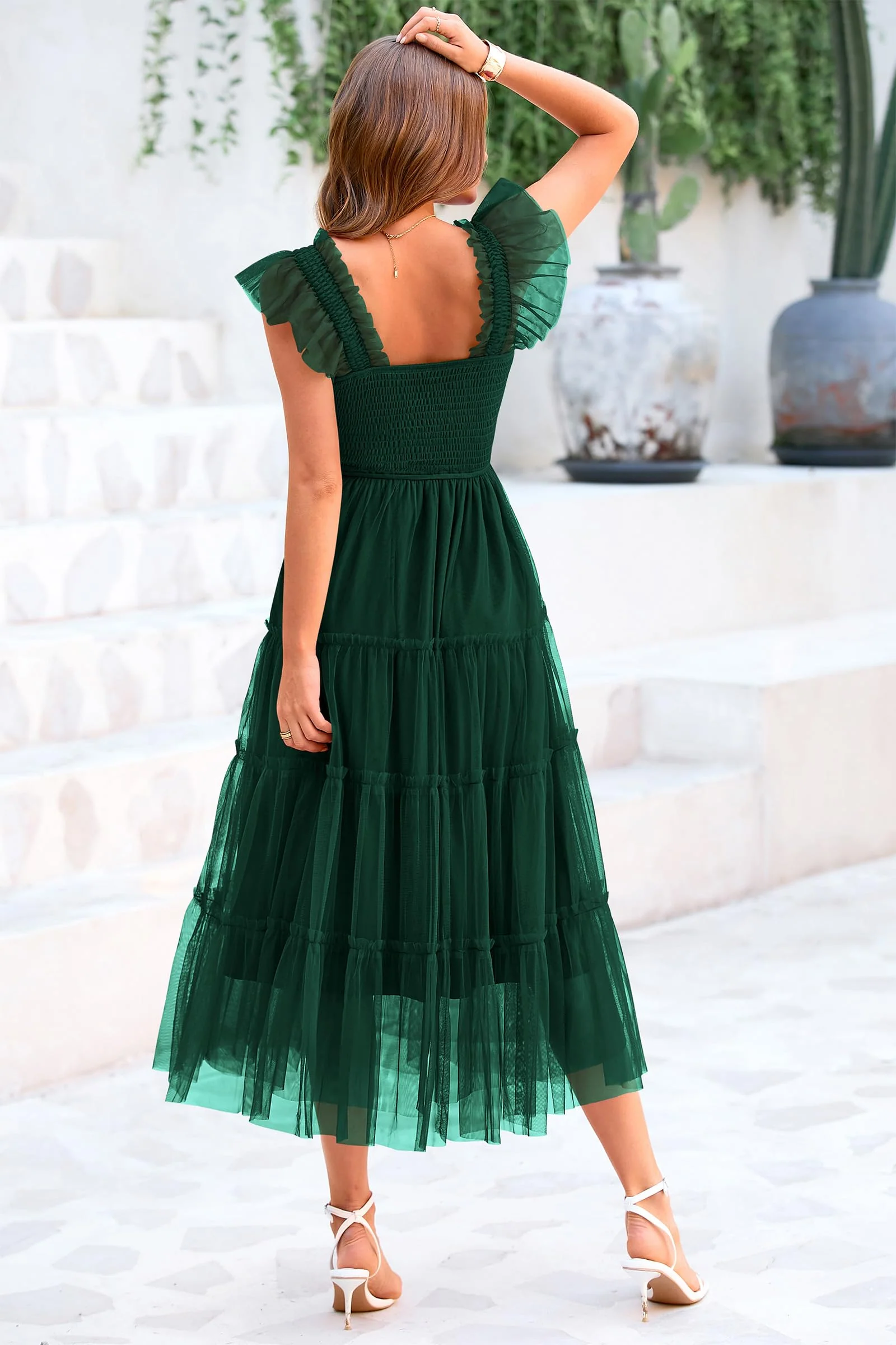 PRETTYGARDEN Women's Tulle Midi Dress Sleeveless Smocked Ruffle Mesh Flowy Dresses Party Wedding Guest Sundress - Image 42