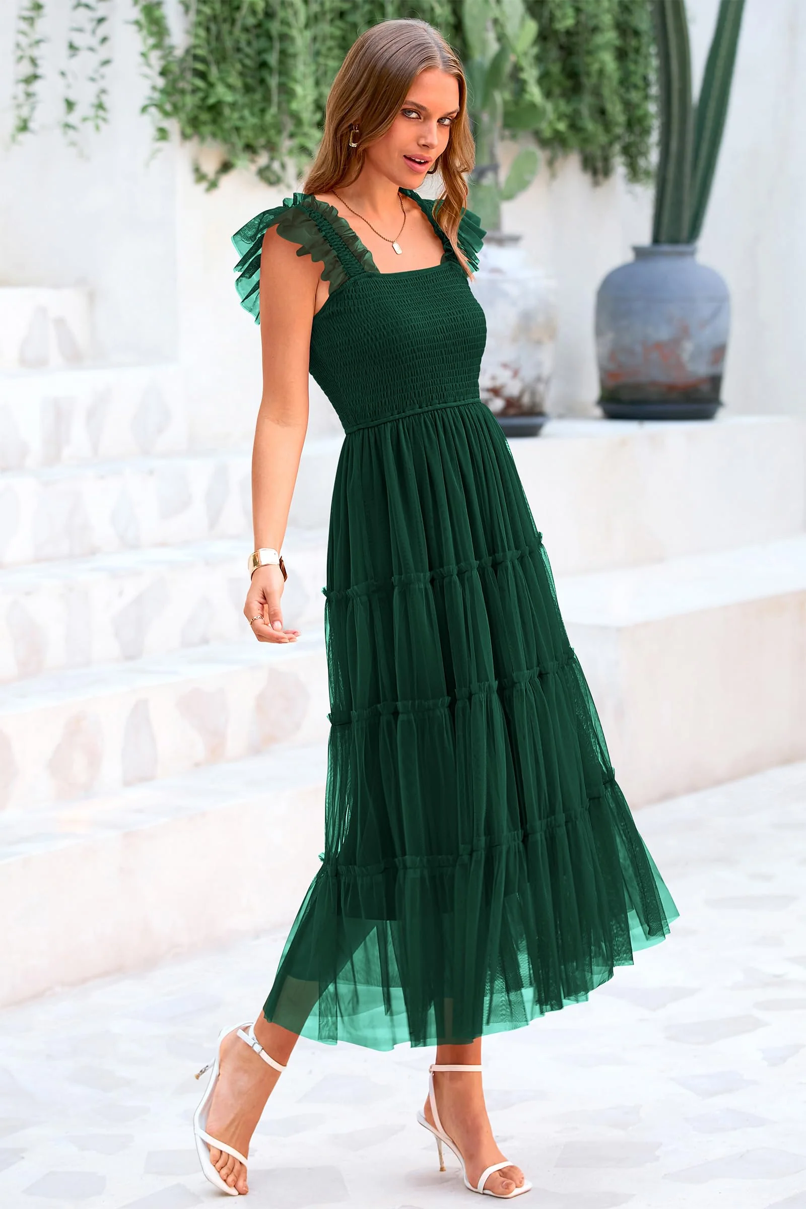 PRETTYGARDEN Women's Tulle Midi Dress Sleeveless Smocked Ruffle Mesh Flowy Dresses Party Wedding Guest Sundress - Image 47