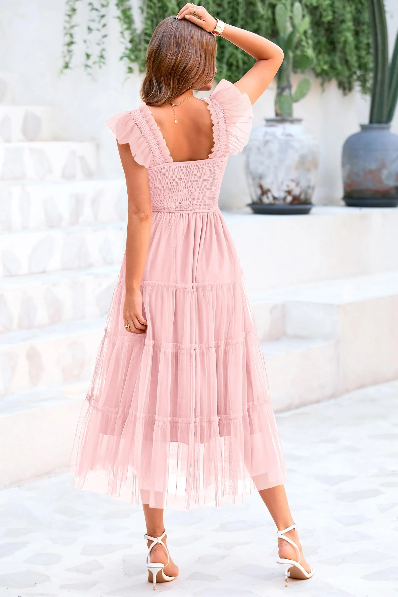 PRETTYGARDEN Women's Tulle Midi Dress Sleeveless Smocked Ruffle Mesh Flowy Dresses Party Wedding Guest Sundress - Image 51