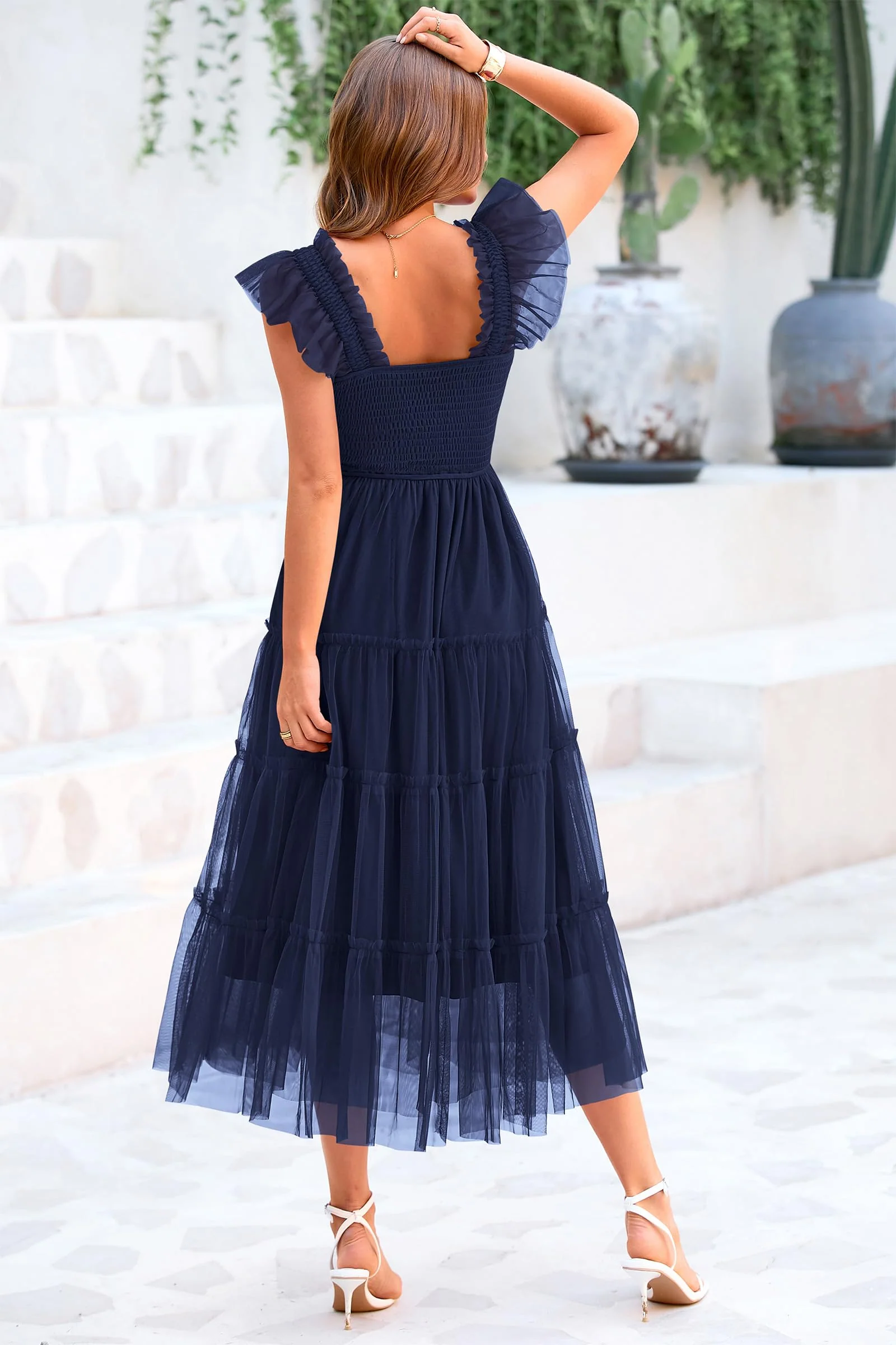 PRETTYGARDEN Women's Tulle Midi Dress Sleeveless Smocked Ruffle Mesh Flowy Dresses Party Wedding Guest Sundress - Image 60