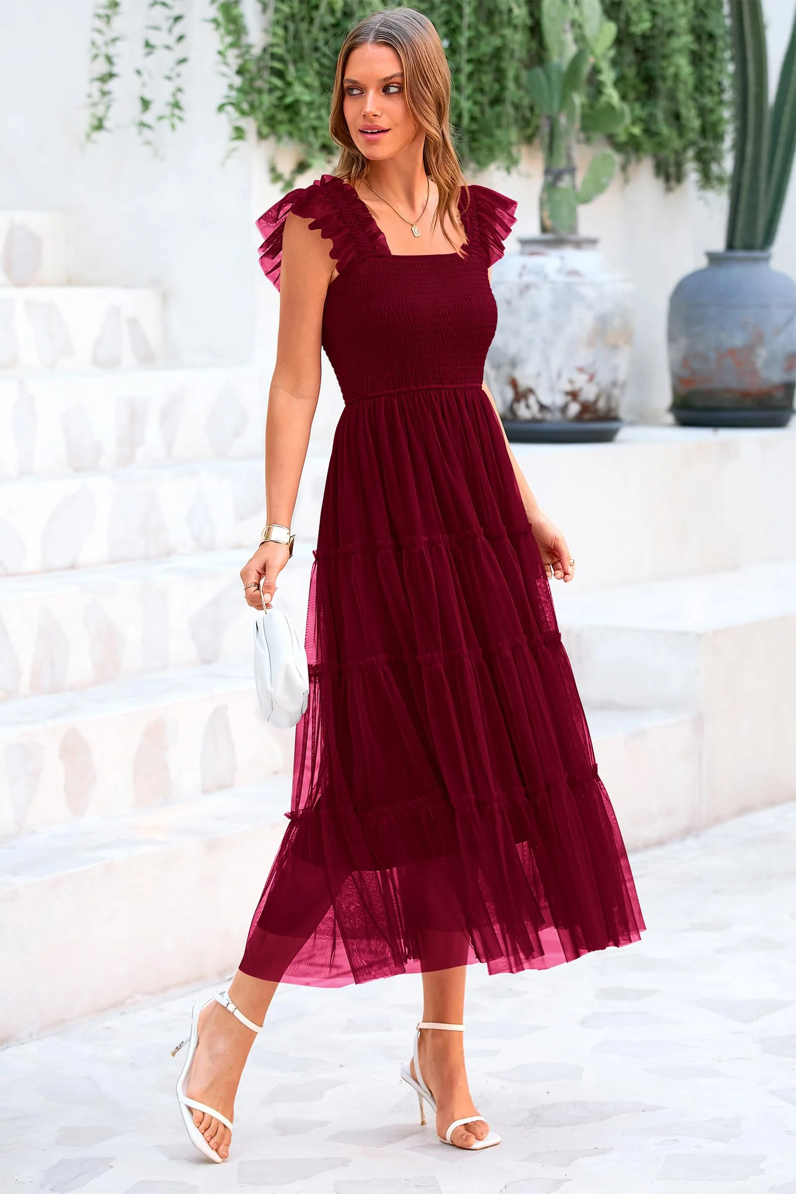 PRETTYGARDEN Women's Tulle Midi Dress Sleeveless Smocked Ruffle Mesh Flowy Dresses Party Wedding Guest Sundress - Image 76