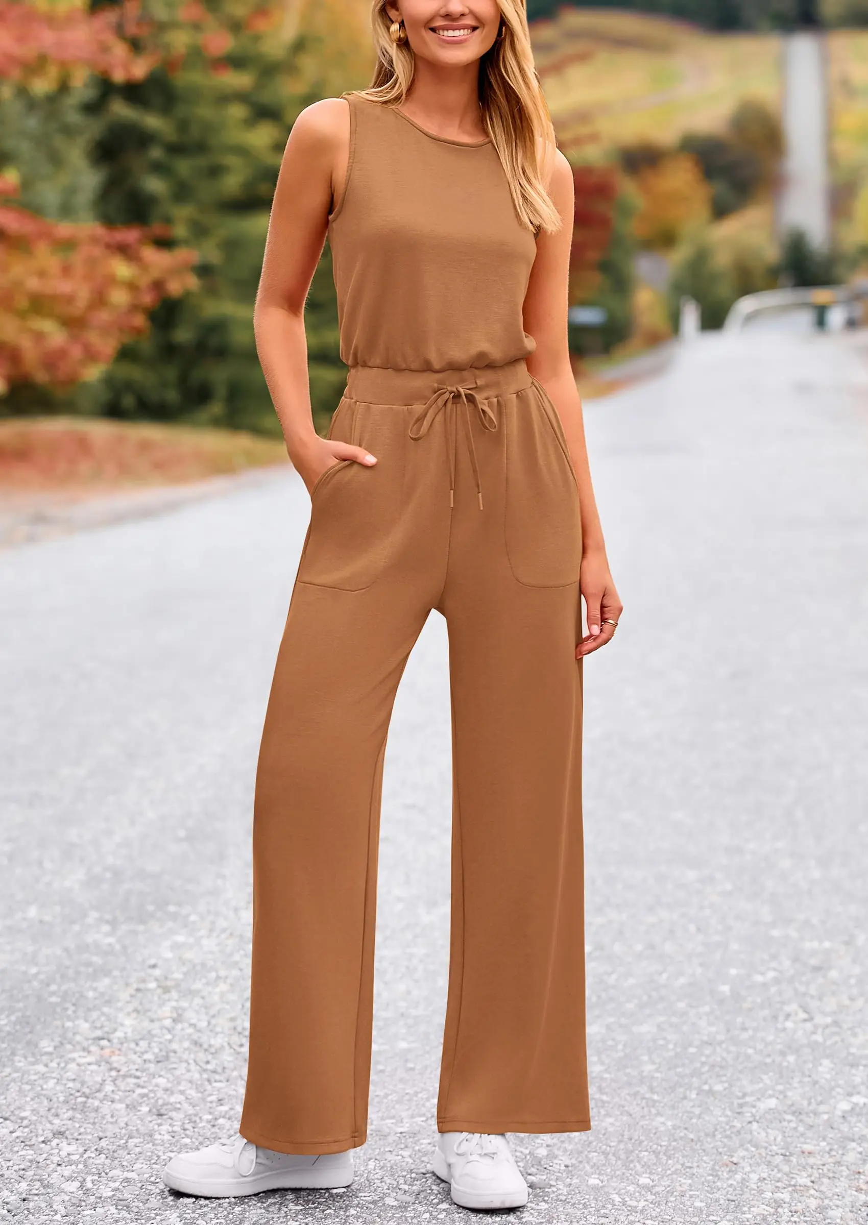 PRETTYGARDEN Womens Jumpsuits Summer Casual One Piece Outfits Sleeveless Wide Leg Long Pants Rompers - Image 33