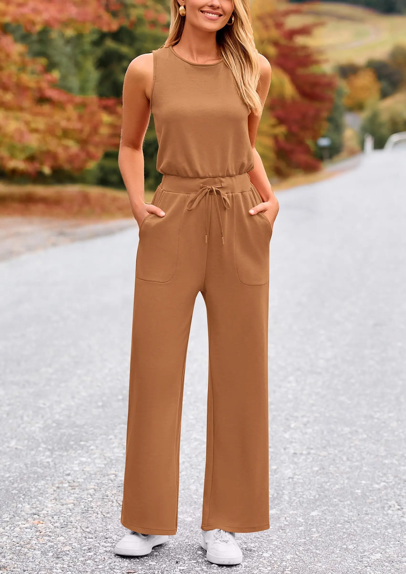 PRETTYGARDEN Womens Jumpsuits Summer Casual One Piece Outfits Sleeveless Wide Leg Long Pants Rompers - Image 34