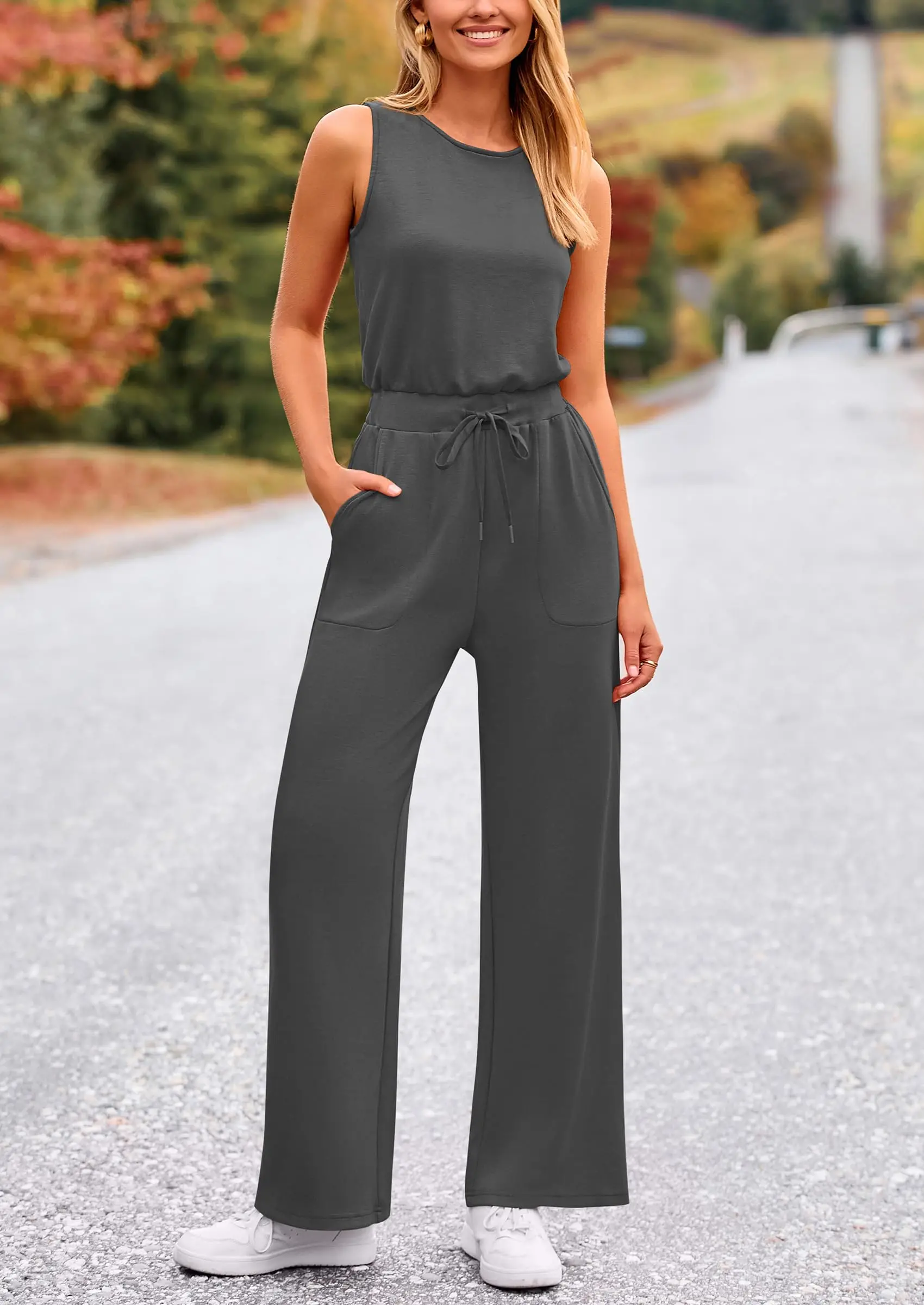 PRETTYGARDEN Womens Jumpsuits Summer Casual One Piece Outfits Sleeveless Wide Leg Long Pants Rompers - Image 46