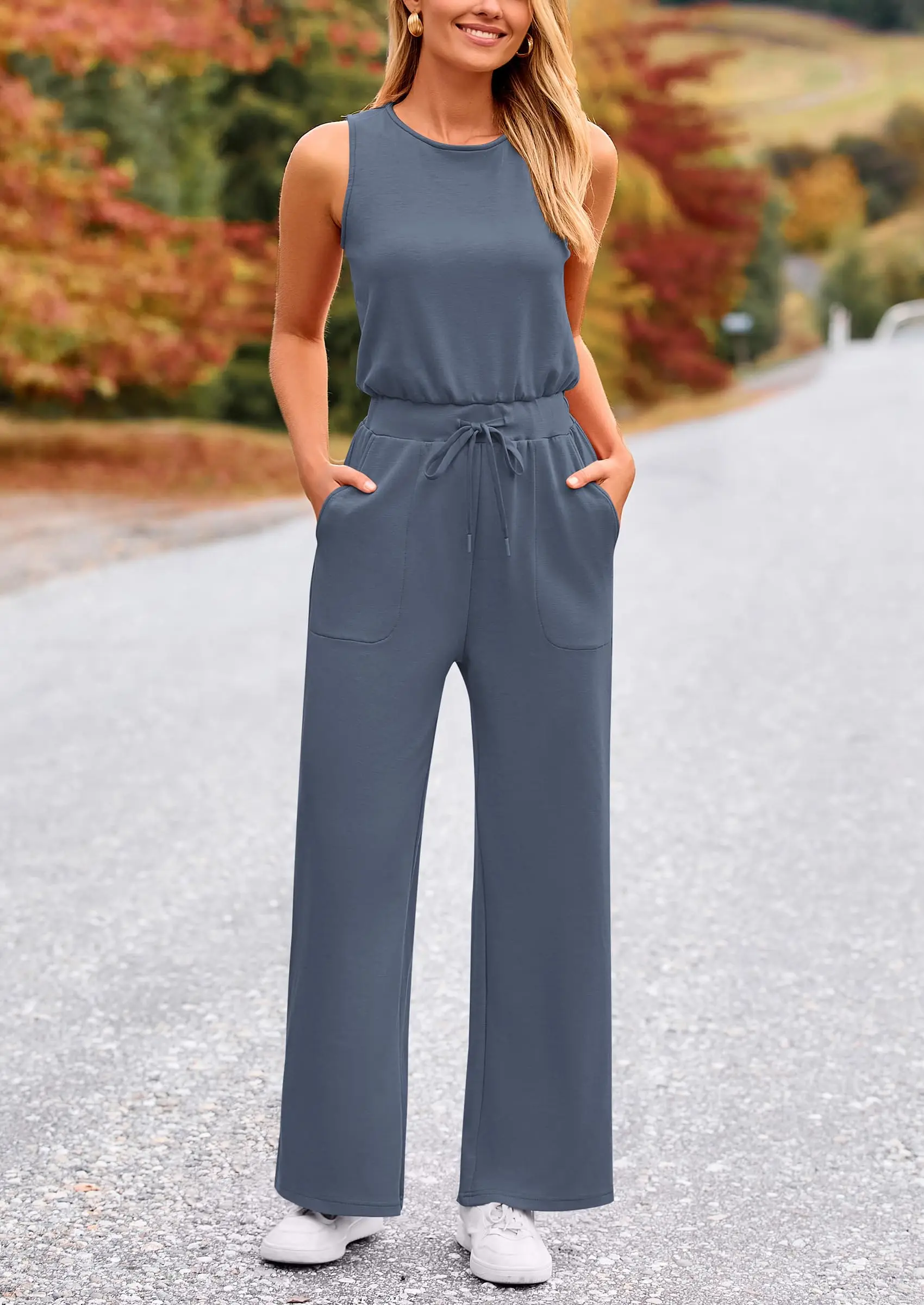 PRETTYGARDEN Womens Jumpsuits Summer Casual One Piece Outfits Sleeveless Wide Leg Long Pants Rompers - Image 68