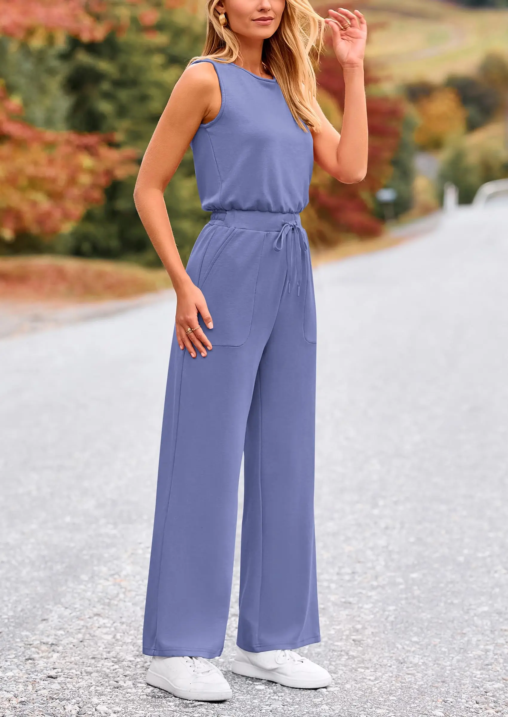 PRETTYGARDEN Womens Jumpsuits Summer Casual One Piece Outfits Sleeveless Wide Leg Long Pants Rompers - Image 81