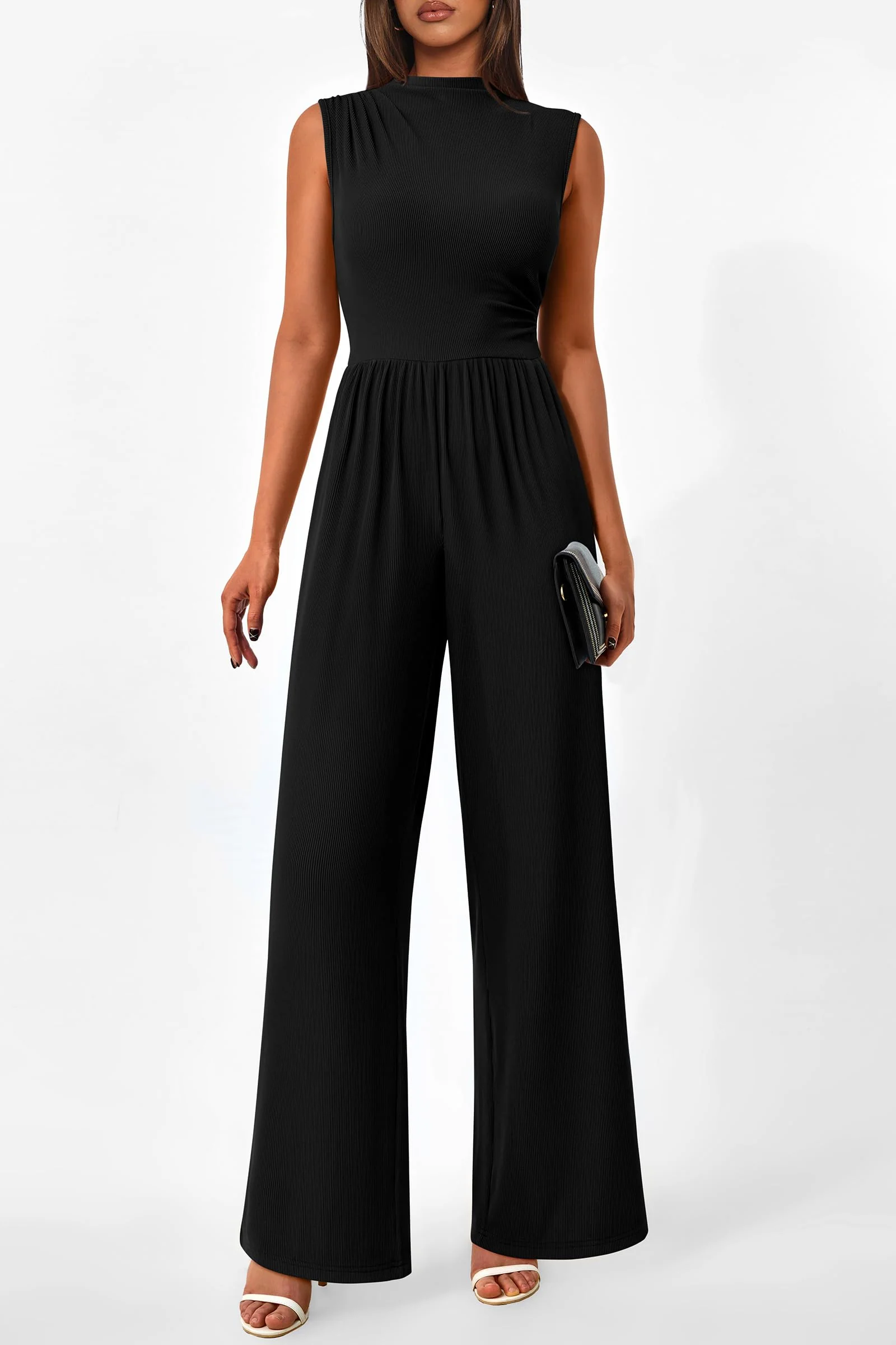 PRETTYGARDEN Womens Summer Jumpsuits Dressy Casual One Piece Outfits Sleeveless Mock Neck Wide Leg Pants Rompers with Pockets - Image 127