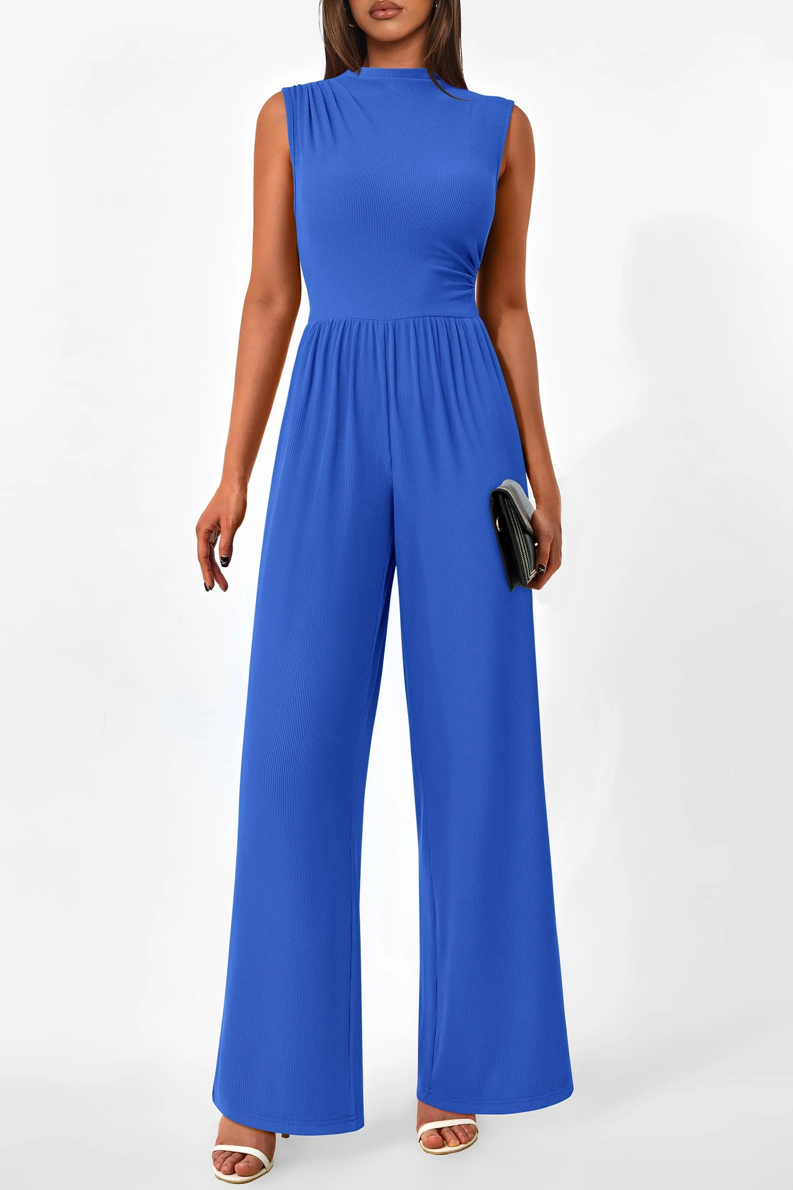 PRETTYGARDEN Womens Summer Jumpsuits Dressy Casual One Piece Outfits Sleeveless Mock Neck Wide Leg Pants Rompers with Pockets - Image 134