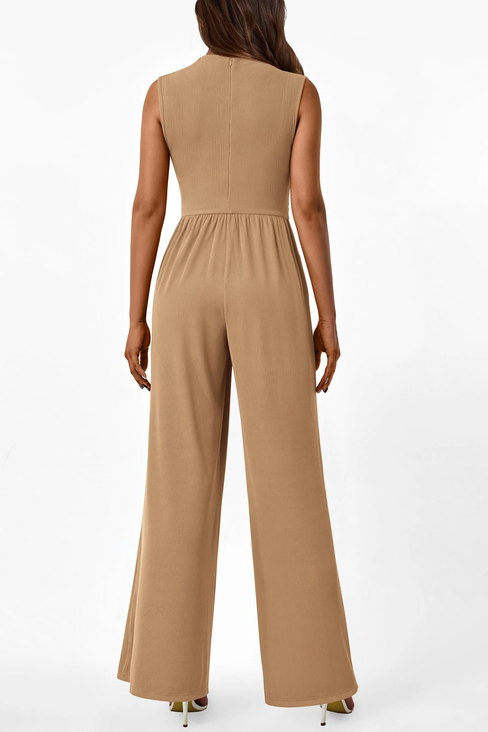 PRETTYGARDEN Womens Summer Jumpsuits Dressy Casual One Piece Outfits Sleeveless Mock Neck Wide Leg Pants Rompers with Pockets - Image 136