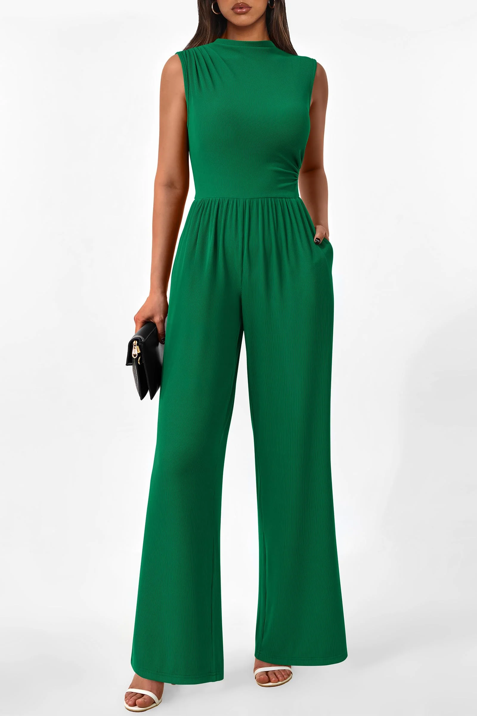 PRETTYGARDEN Womens Summer Jumpsuits Dressy Casual One Piece Outfits Sleeveless Mock Neck Wide Leg Pants Rompers with Pockets - Image 153