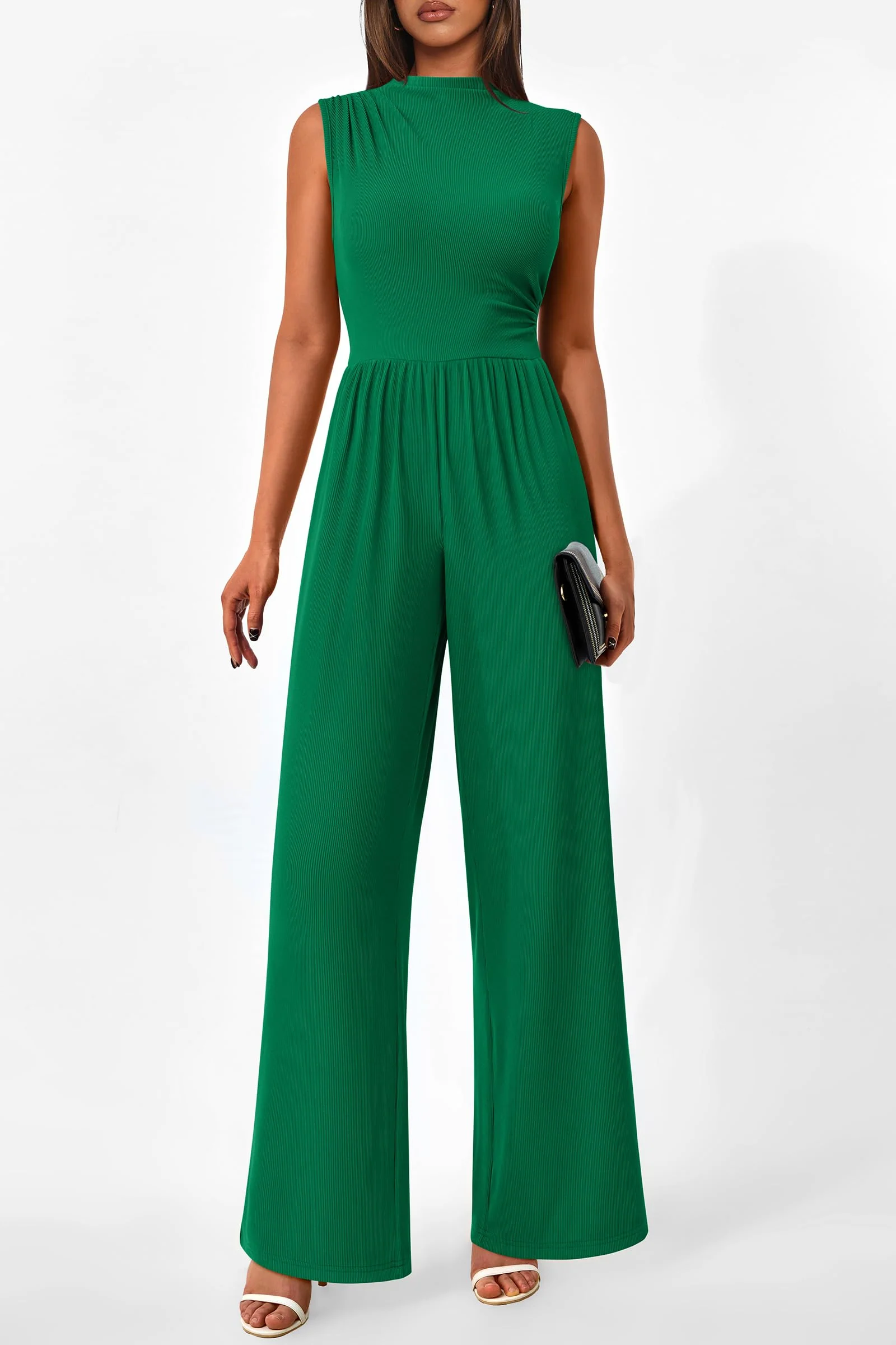 PRETTYGARDEN Womens Summer Jumpsuits Dressy Casual One Piece Outfits Sleeveless Mock Neck Wide Leg Pants Rompers with Pockets - Image 155