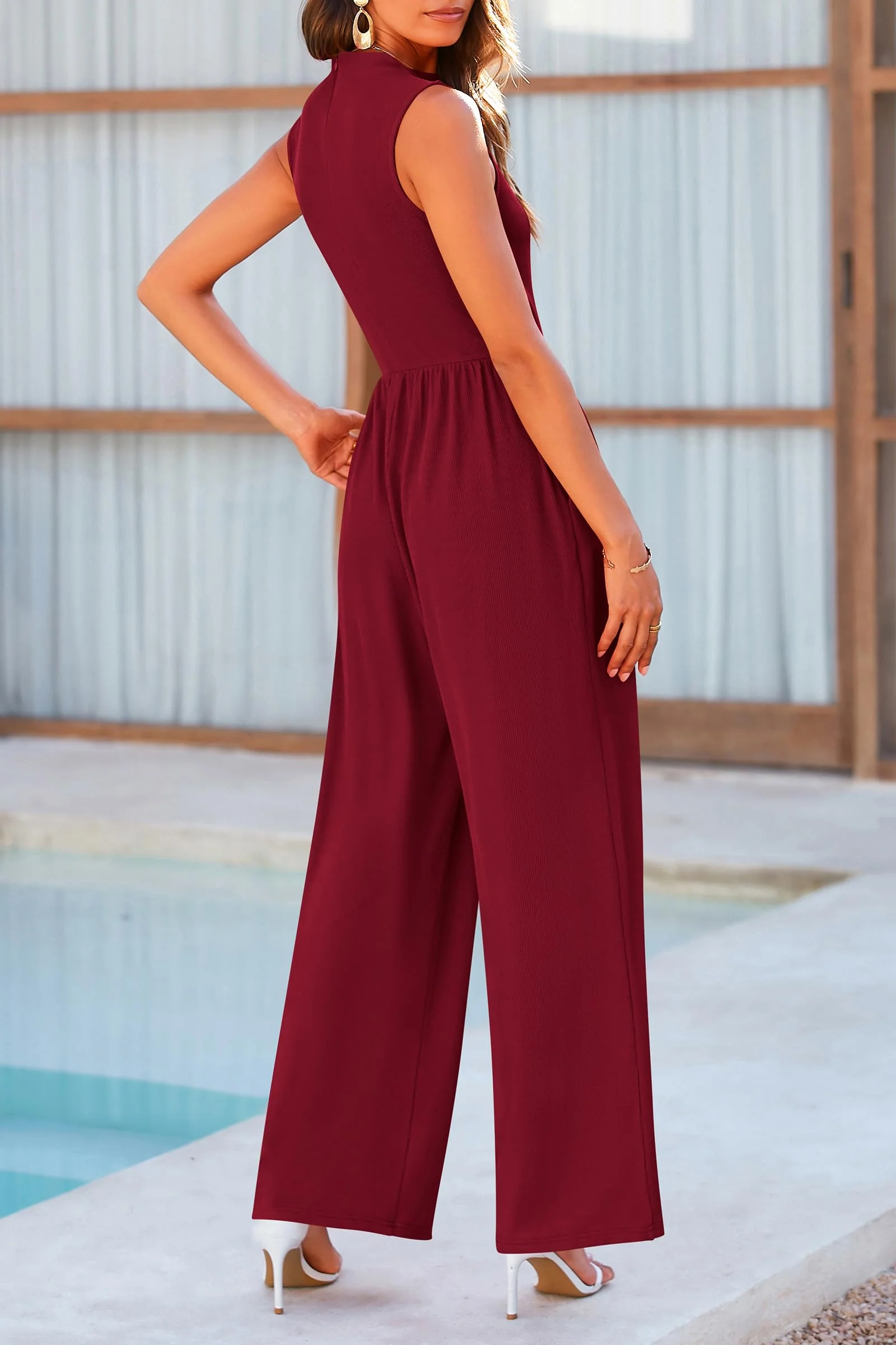 PRETTYGARDEN Womens Summer Jumpsuits Dressy Casual One Piece Outfits Sleeveless Mock Neck Wide Leg Pants Rompers with Pockets - Image 157