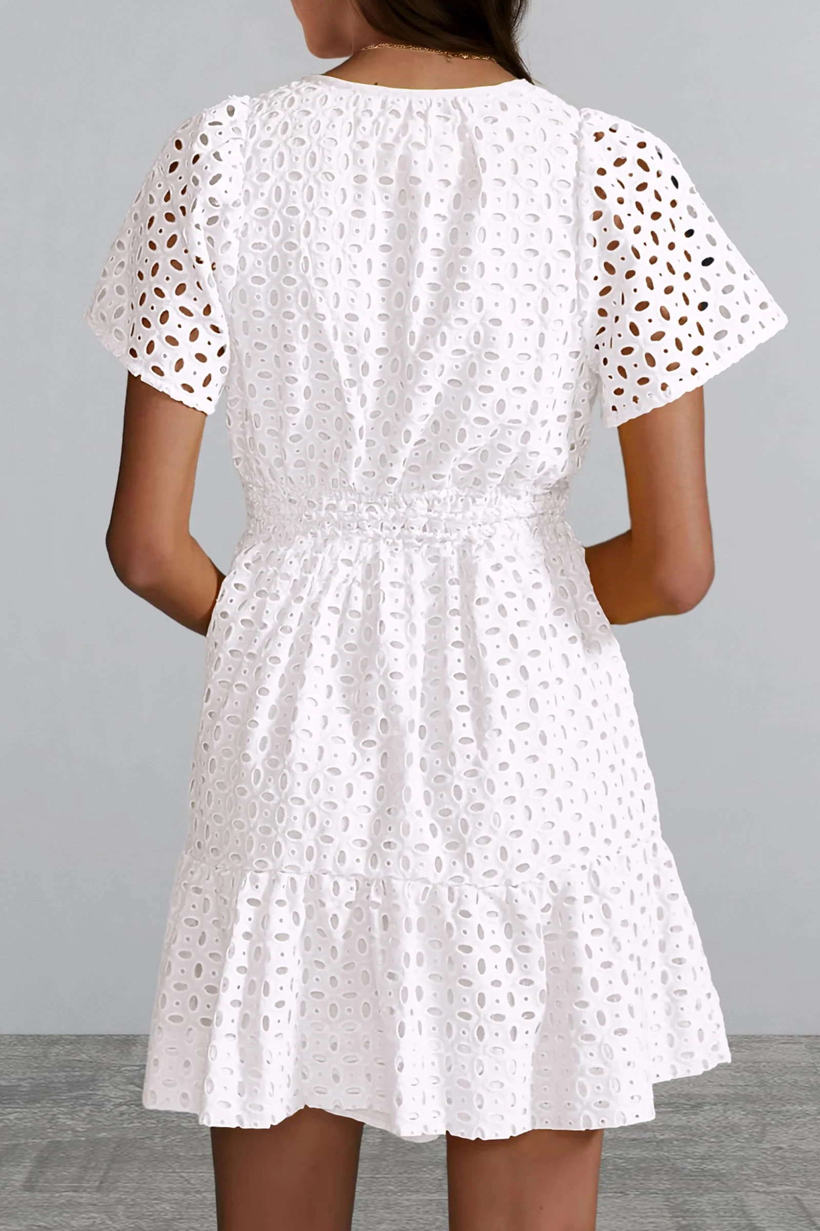 PRETTYGARDEN Women Summer Short Dress V Neck Short Sleeve A Line Hollow Out Lace Ruffle Cute Casual Beach Party Dresses - Image 25