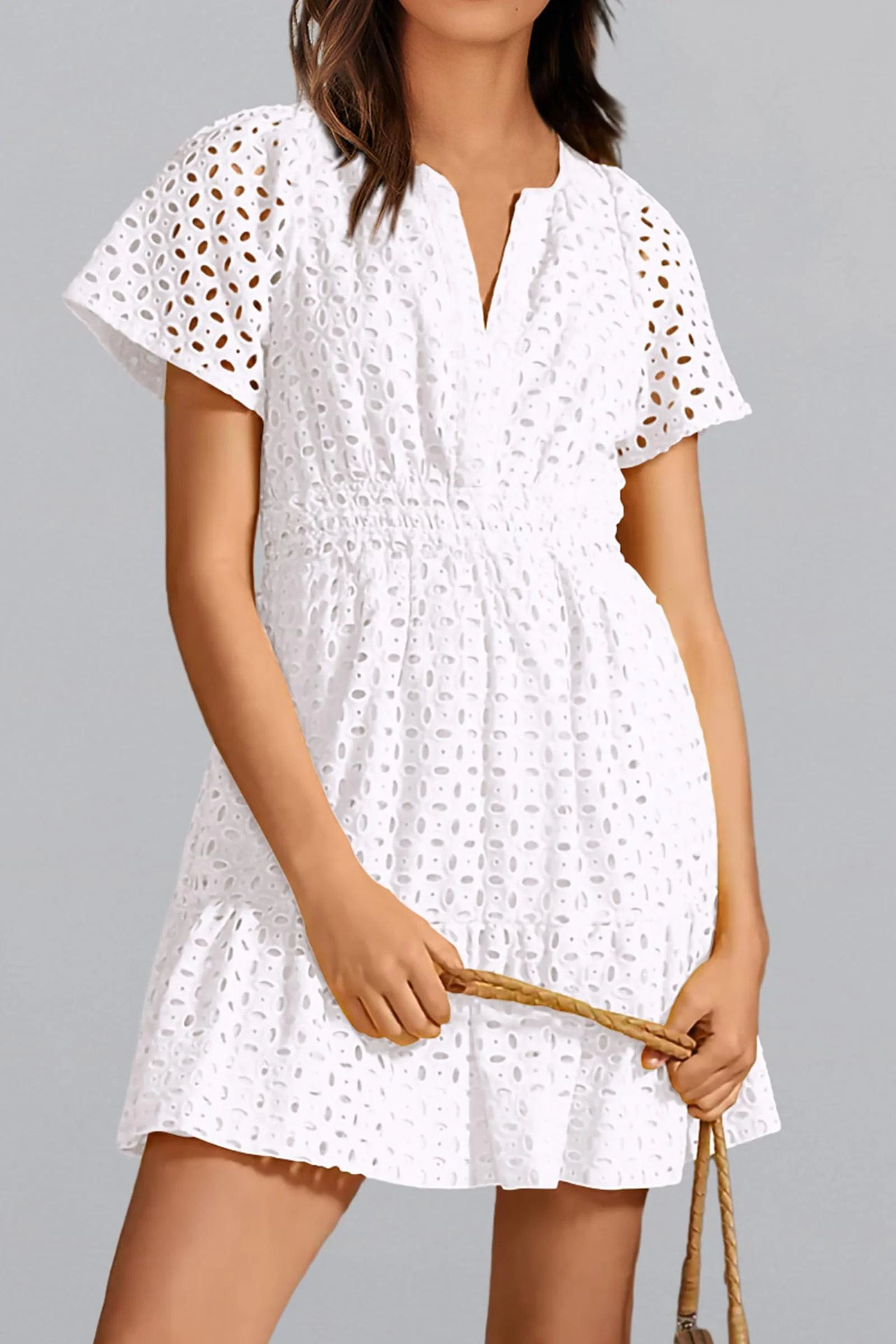 PRETTYGARDEN Women Summer Short Dress V Neck Short Sleeve A Line Hollow Out Lace Ruffle Cute Casual Beach Party Dresses - Image 26