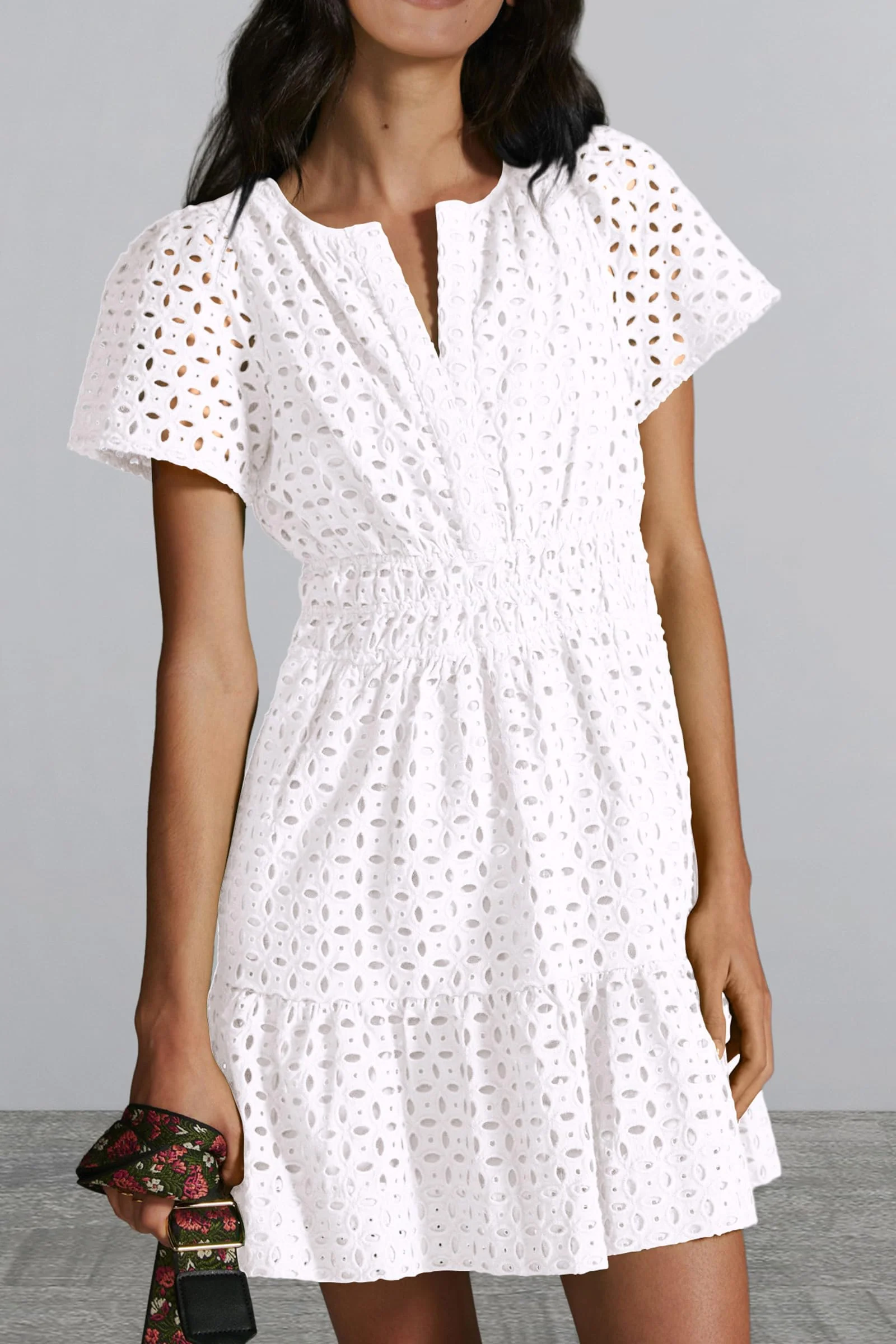 PRETTYGARDEN Women Summer Short Dress V Neck Short Sleeve A Line Hollow Out Lace Ruffle Cute Casual Beach Party Dresses - Image 27