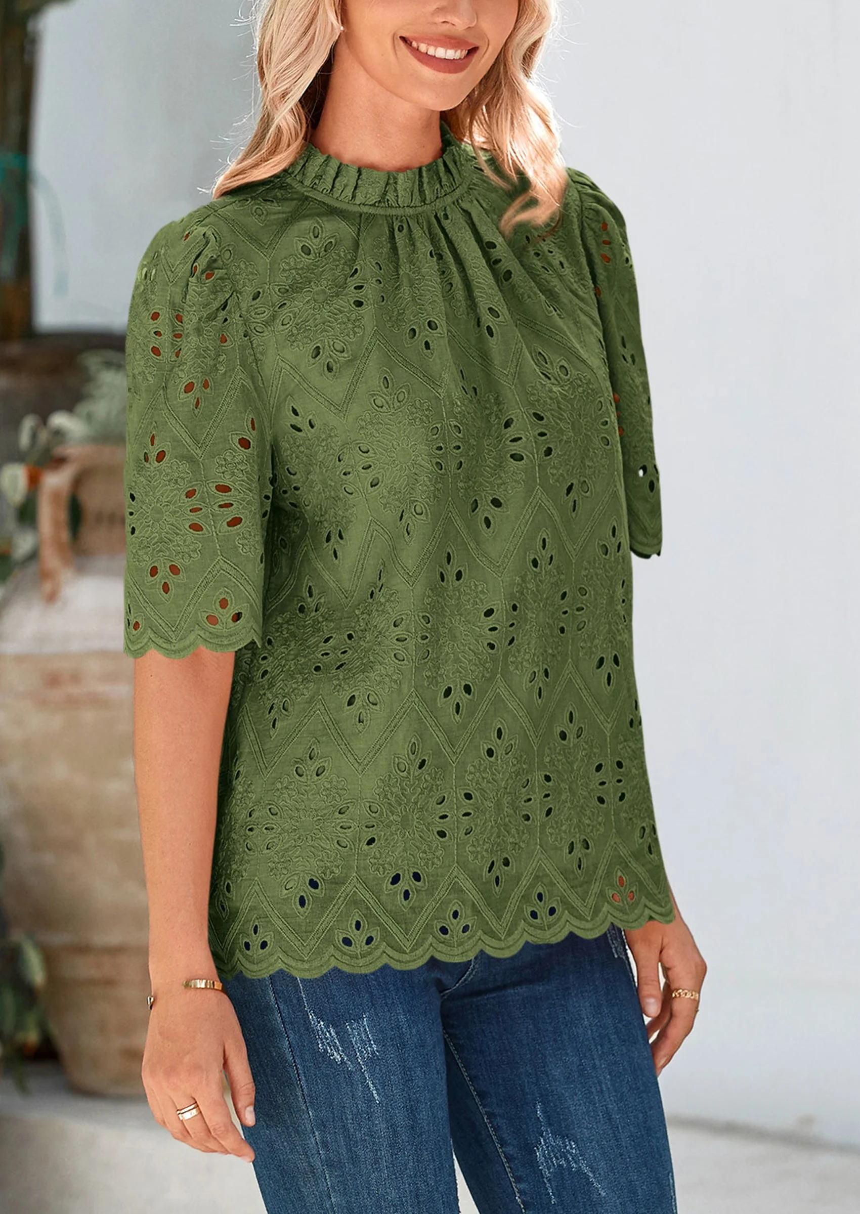 PRETTYGARDEN Womens Summer Tops Trendy Short Sleeve Eyelet Embroidered Dressy Casual Blouse Shirts - Image 10