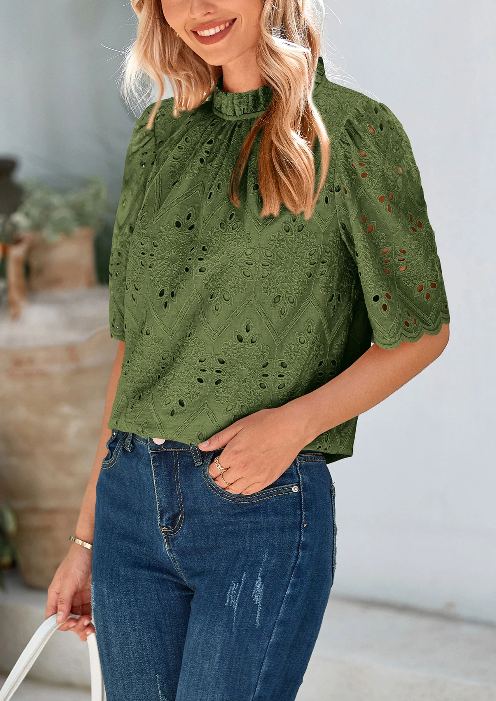 PRETTYGARDEN Womens Summer Tops Trendy Short Sleeve Eyelet Embroidered Dressy Casual Blouse Shirts - Image 12