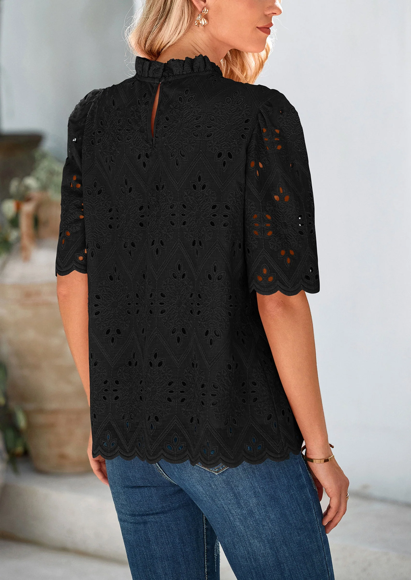PRETTYGARDEN Womens Summer Tops Trendy Short Sleeve Eyelet Embroidered Dressy Casual Blouse Shirts - Image 15