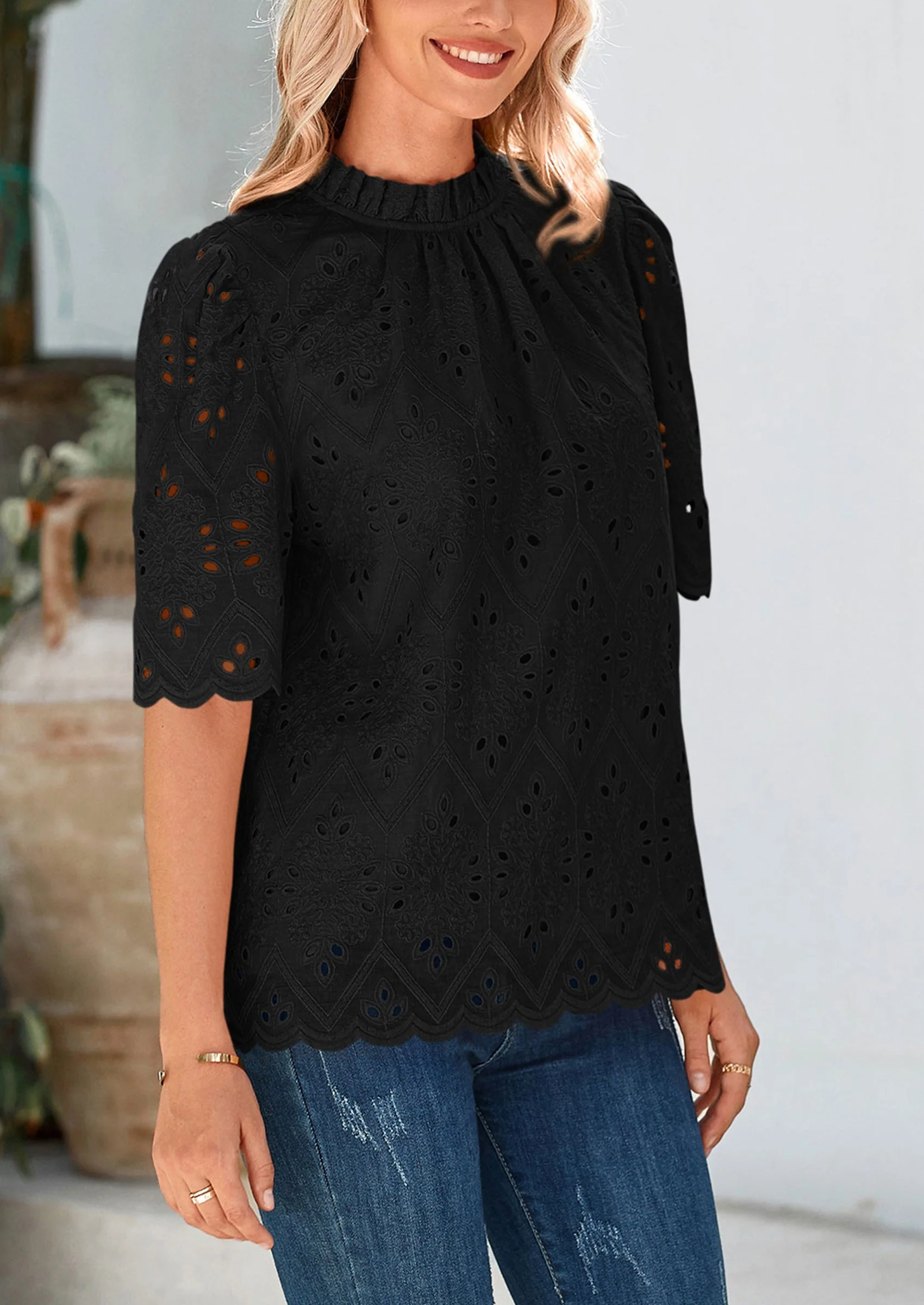 PRETTYGARDEN Womens Summer Tops Trendy Short Sleeve Eyelet Embroidered Dressy Casual Blouse Shirts - Image 17