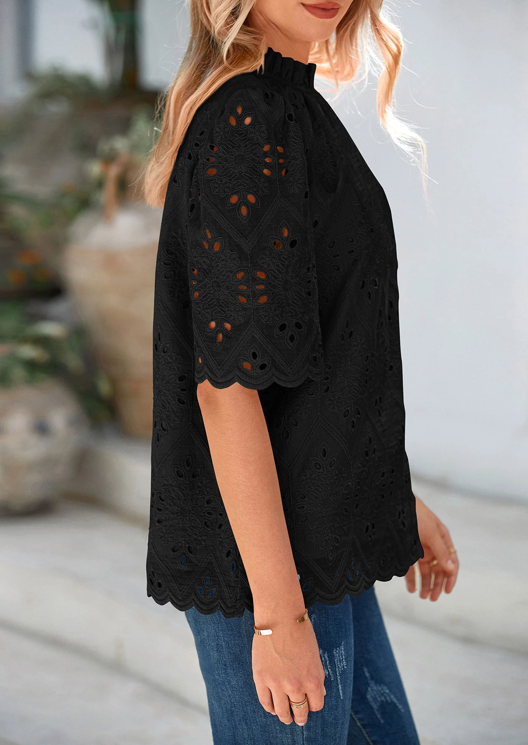 PRETTYGARDEN Womens Summer Tops Trendy Short Sleeve Eyelet Embroidered Dressy Casual Blouse Shirts - Image 18