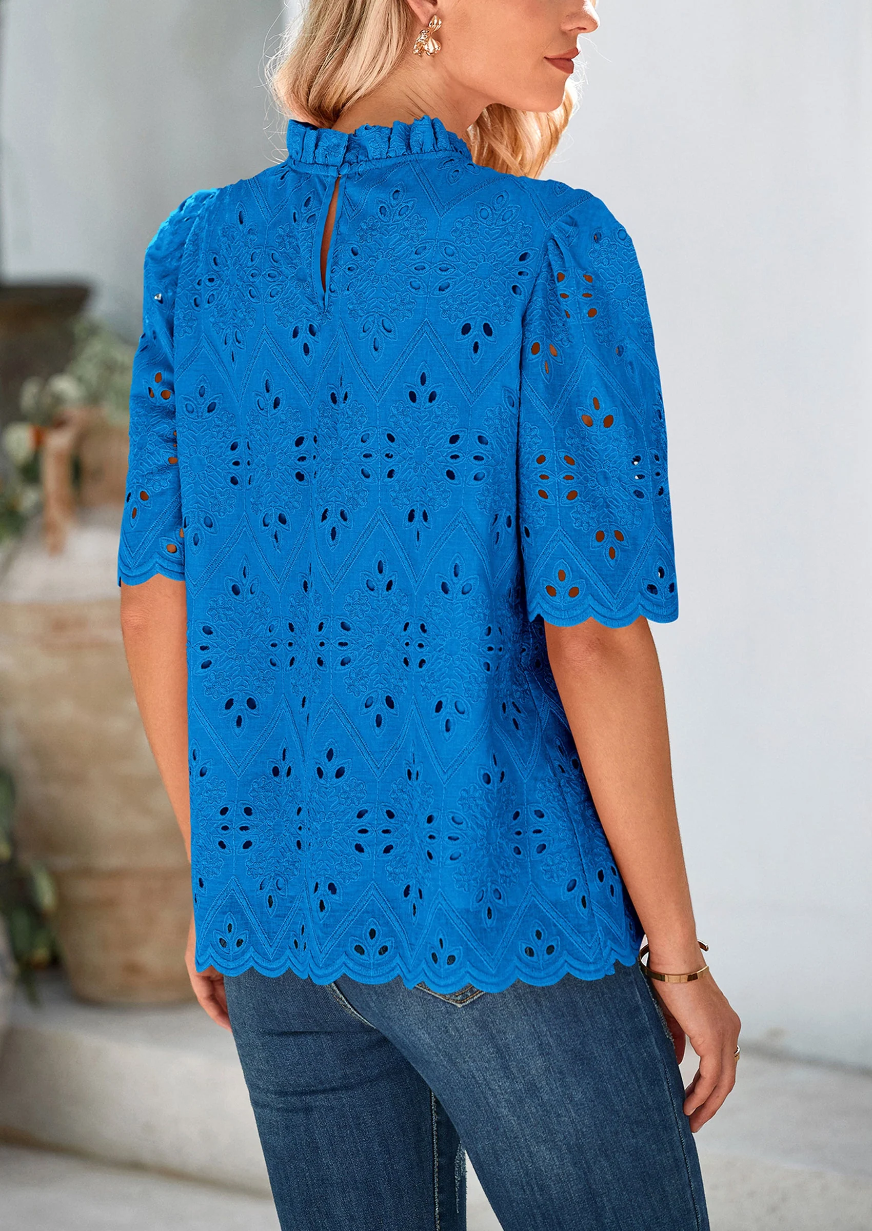 PRETTYGARDEN Womens Summer Tops Trendy Short Sleeve Eyelet Embroidered Dressy Casual Blouse Shirts - Image 21