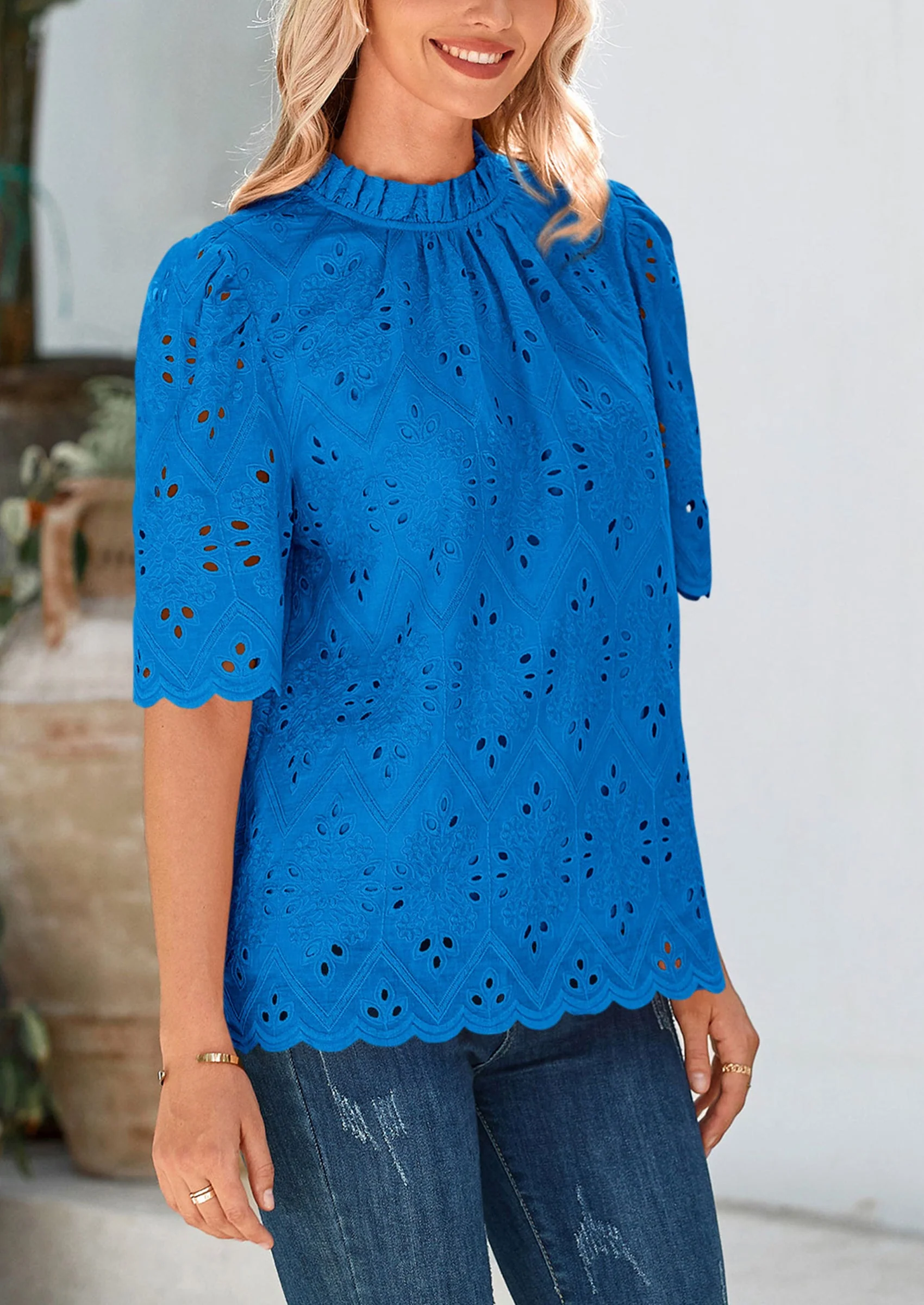 PRETTYGARDEN Womens Summer Tops Trendy Short Sleeve Eyelet Embroidered Dressy Casual Blouse Shirts - Image 23
