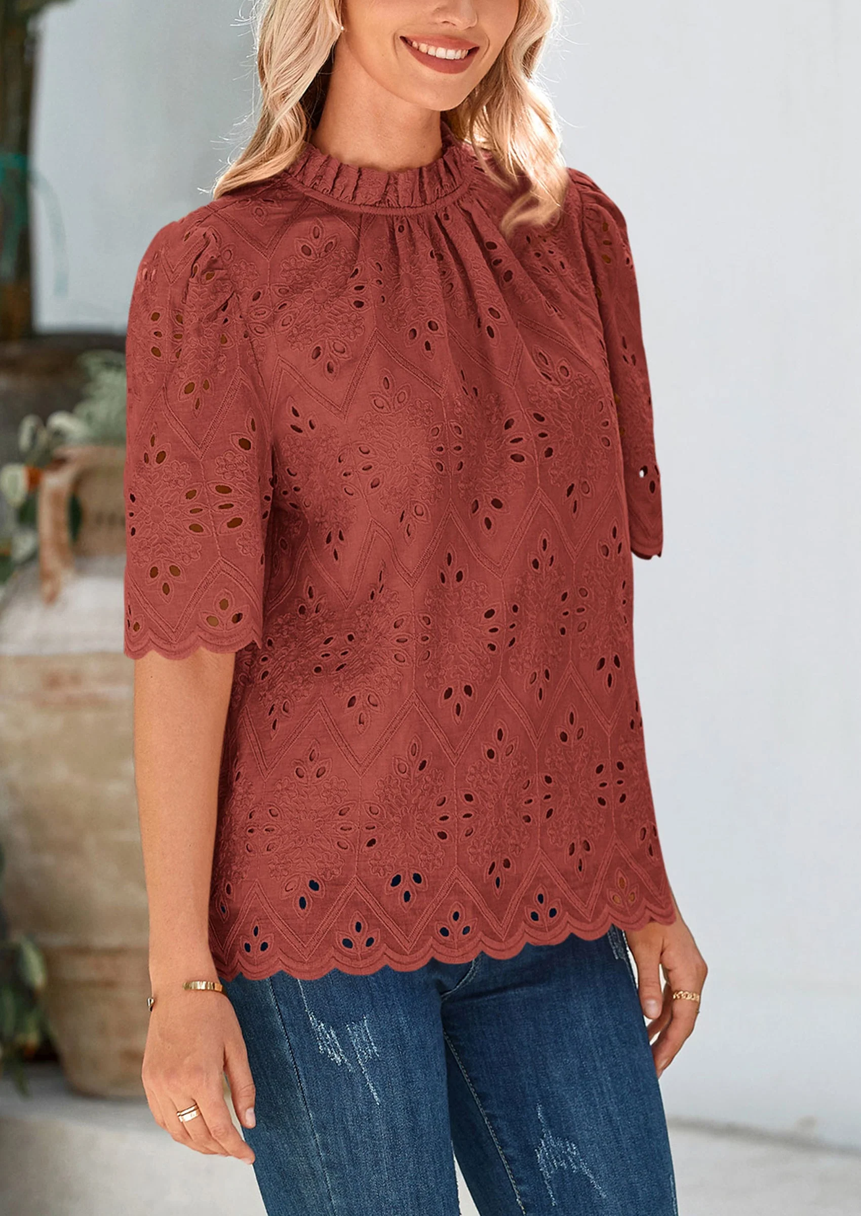 PRETTYGARDEN Womens Summer Tops Trendy Short Sleeve Eyelet Embroidered Dressy Casual Blouse Shirts - Image 29