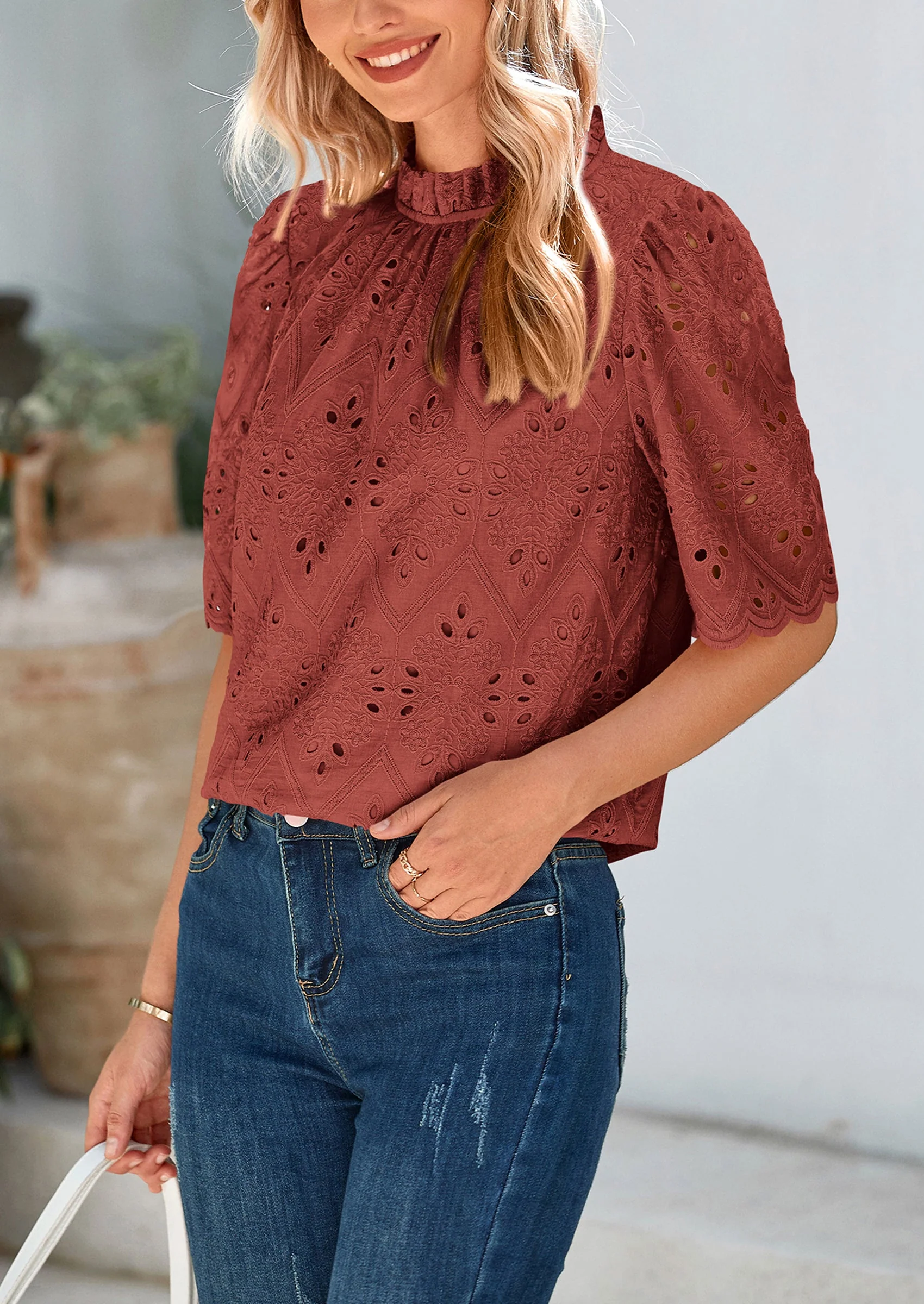 PRETTYGARDEN Womens Summer Tops Trendy Short Sleeve Eyelet Embroidered Dressy Casual Blouse Shirts - Image 31