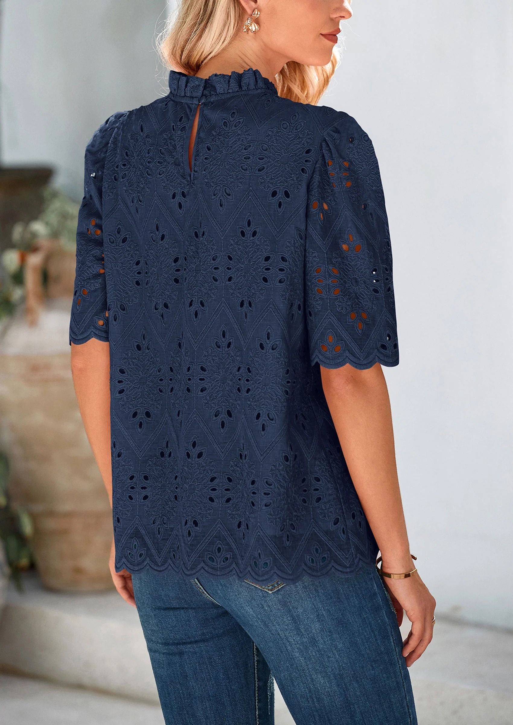 PRETTYGARDEN Womens Summer Tops Trendy Short Sleeve Eyelet Embroidered Dressy Casual Blouse Shirts - Image 33