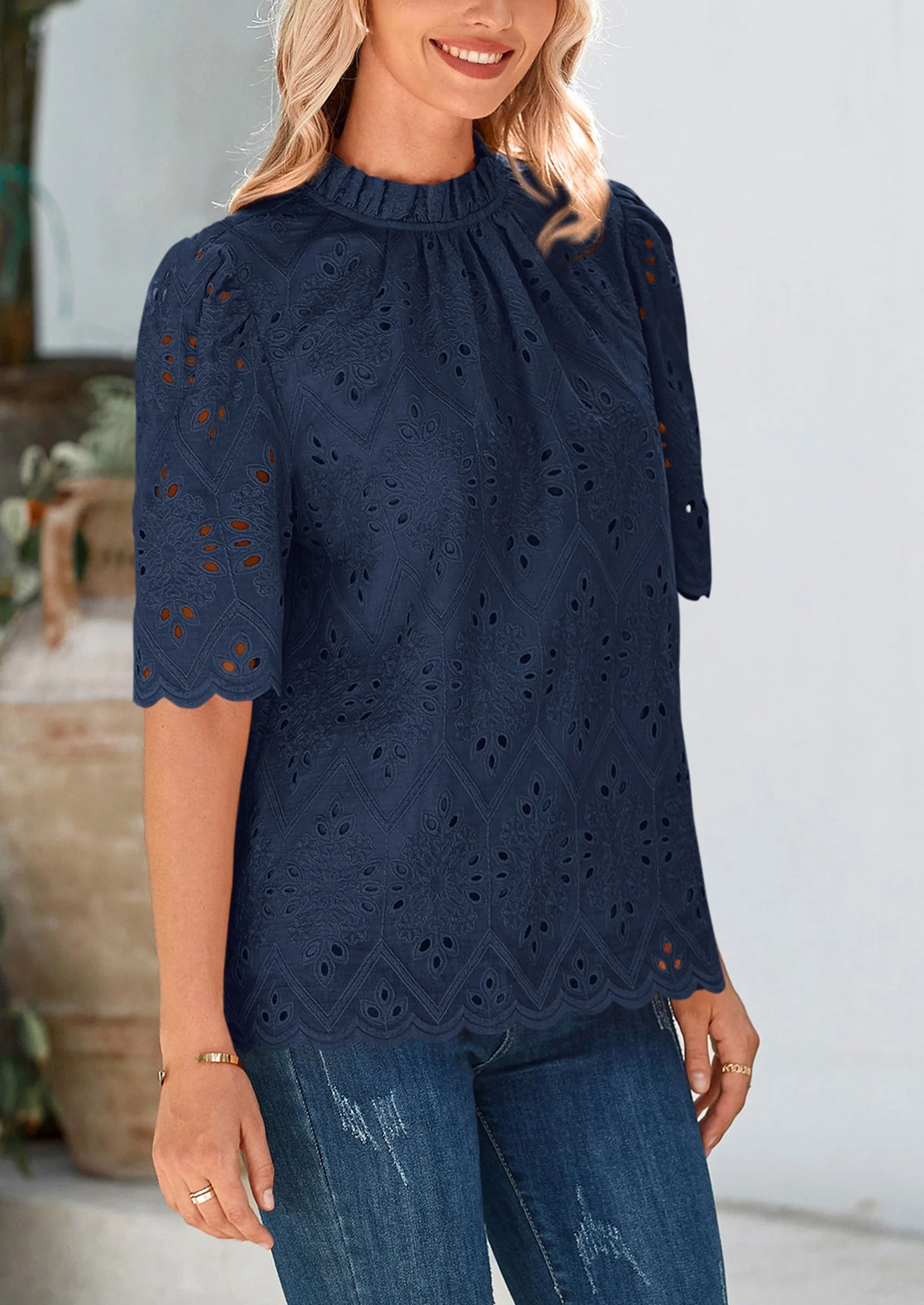 PRETTYGARDEN Womens Summer Tops Trendy Short Sleeve Eyelet Embroidered Dressy Casual Blouse Shirts - Image 35