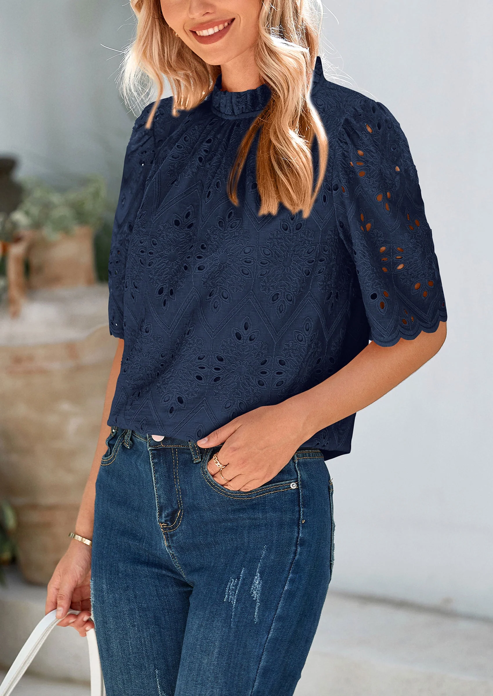 PRETTYGARDEN Womens Summer Tops Trendy Short Sleeve Eyelet Embroidered Dressy Casual Blouse Shirts - Image 37