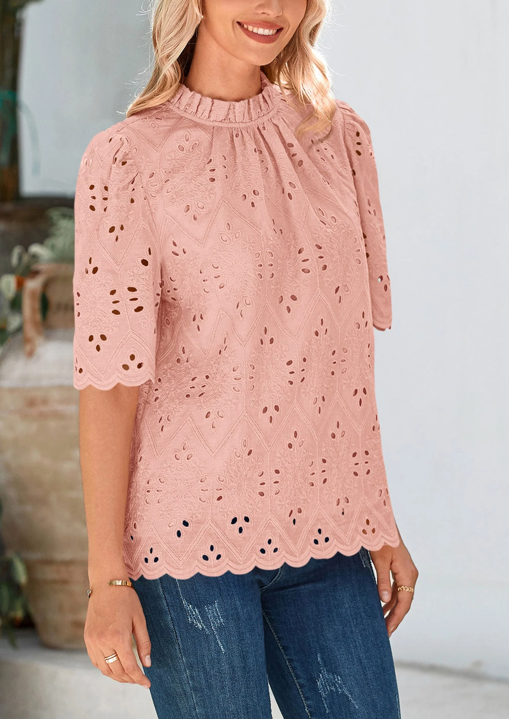PRETTYGARDEN Womens Summer Tops Trendy Short Sleeve Eyelet Embroidered Dressy Casual Blouse Shirts - Image 41