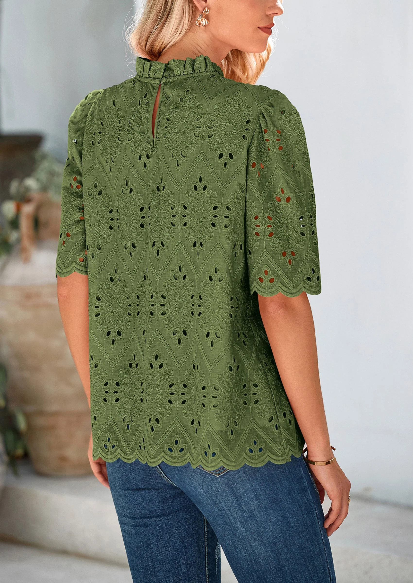 PRETTYGARDEN Womens Summer Tops Trendy Short Sleeve Eyelet Embroidered Dressy Casual Blouse Shirts - Image 8