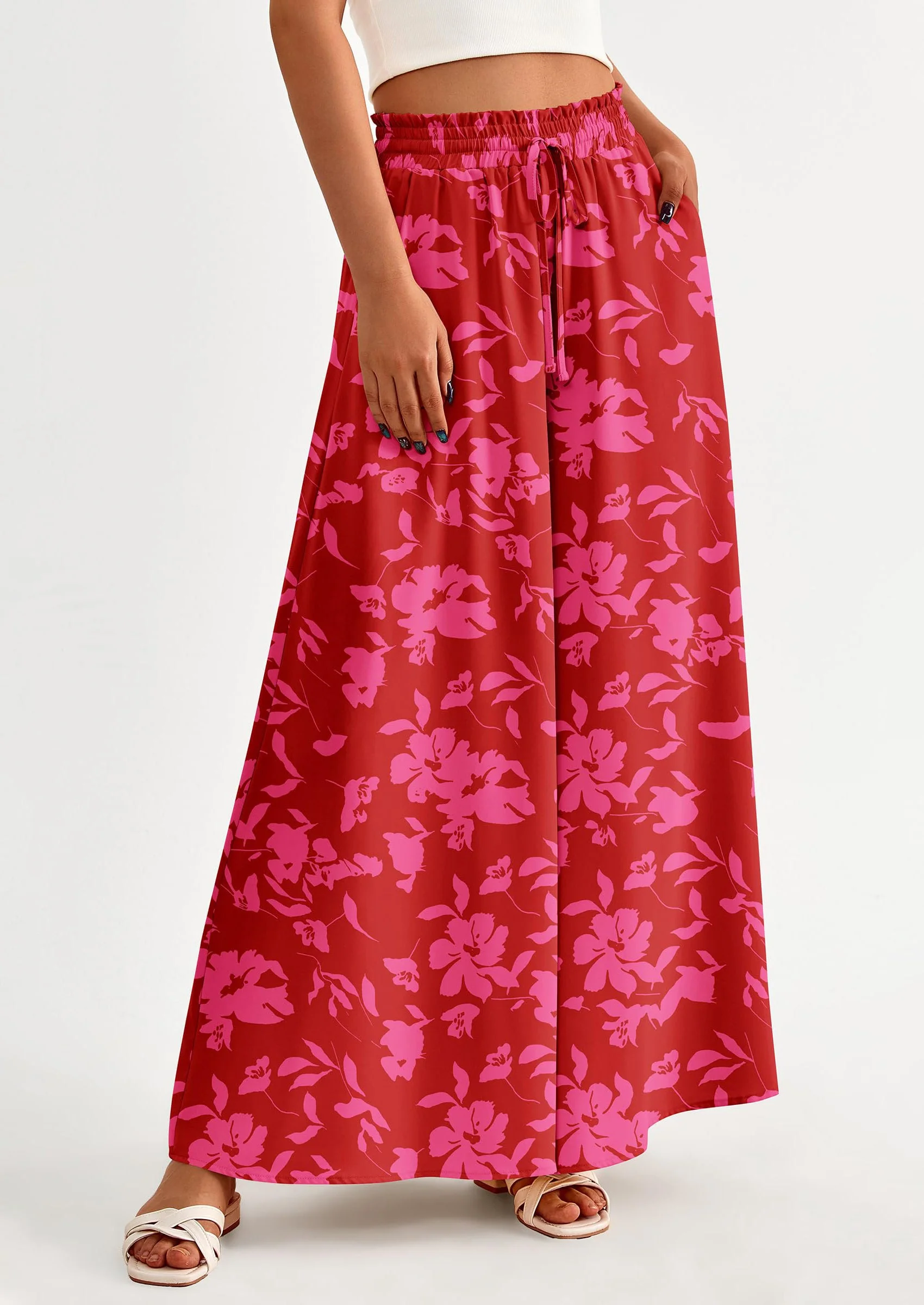 PRETTYGARDEN Women's Summer Wide Leg Palazzo Pants High Waisted Flowy Pockets Trendy Casual Lounge Boho Beach Trousers - Image 32