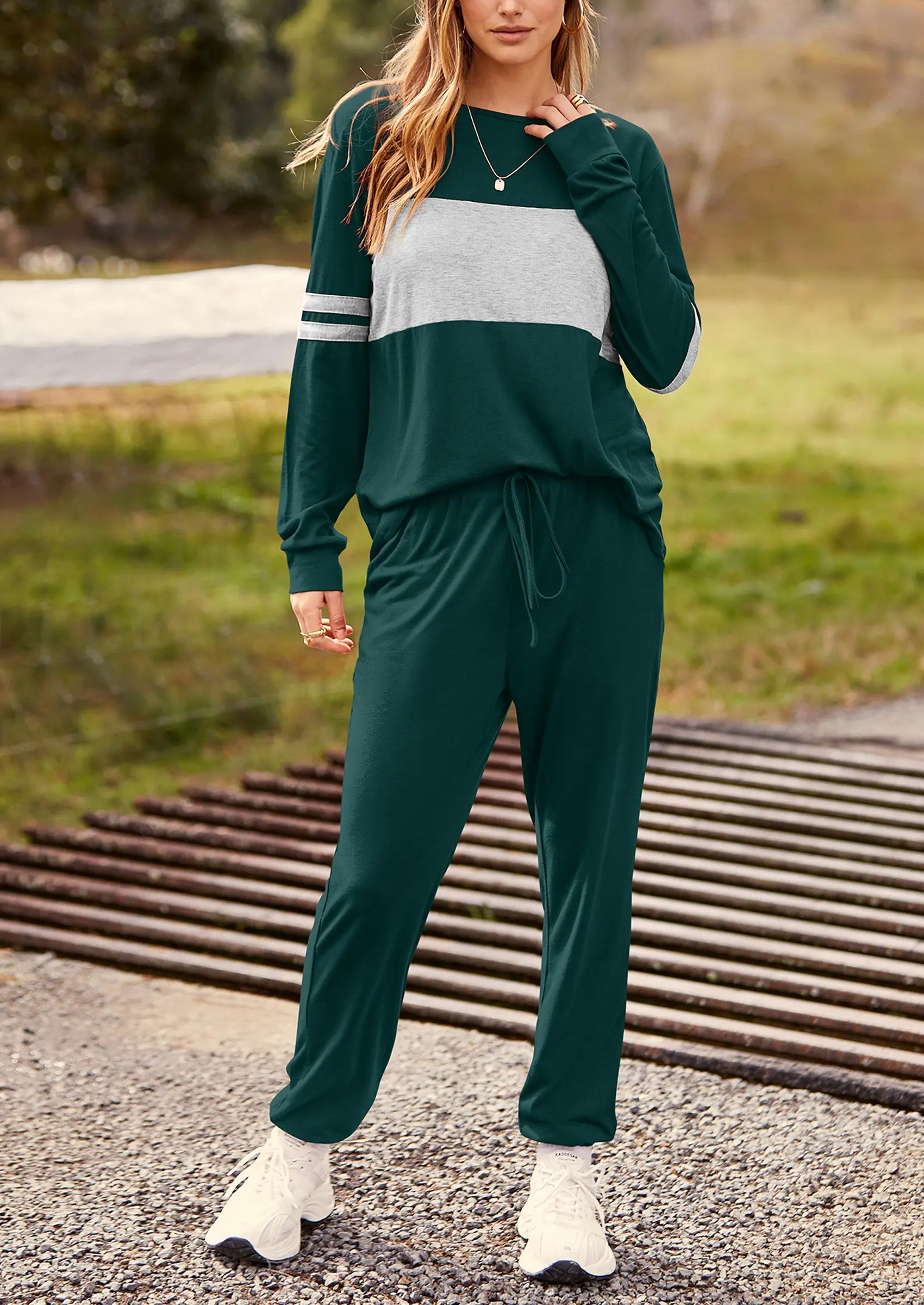 PRETTYGARDEN Women's Color Block 2 Piece Spring Tracksuit Crewneck Long Sleeve Tops Long Sweatpants Outfits Lounge Sets - Image 15