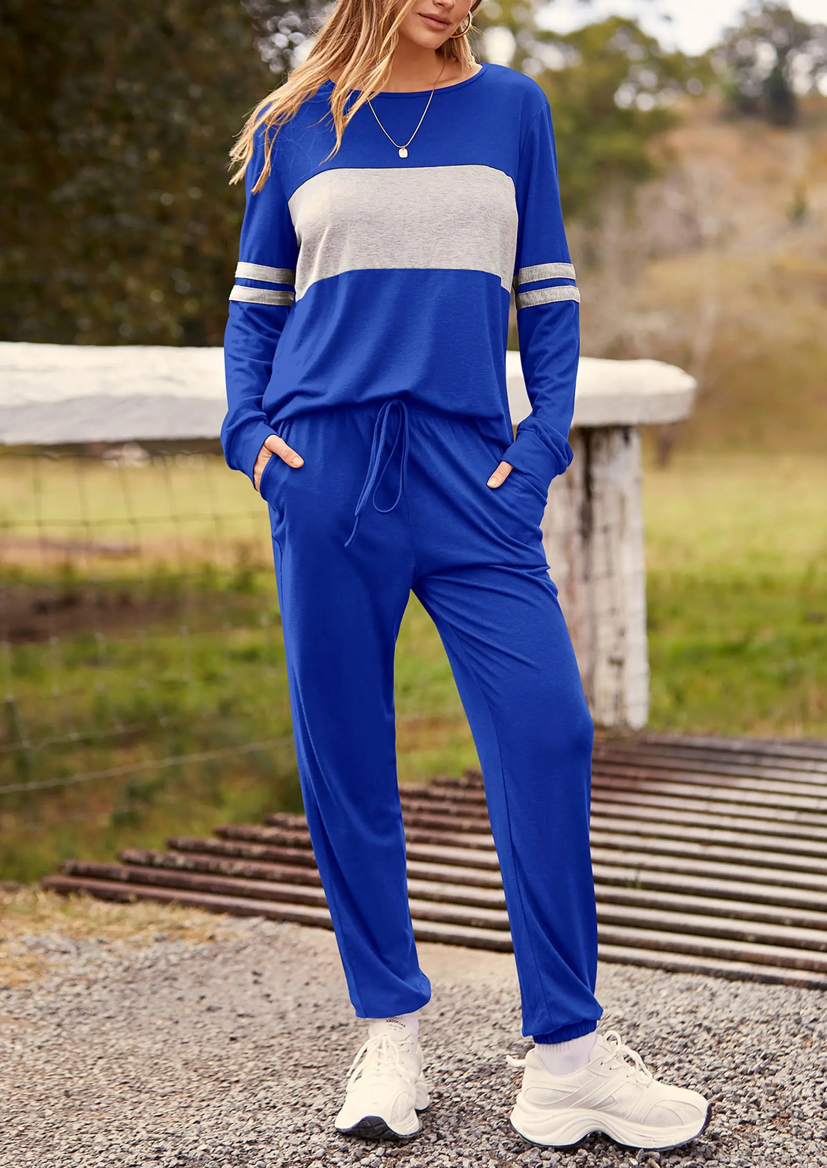 PRETTYGARDEN Women's Color Block 2 Piece Spring Tracksuit Crewneck Long Sleeve Tops Long Sweatpants Outfits Lounge Sets - Image 32