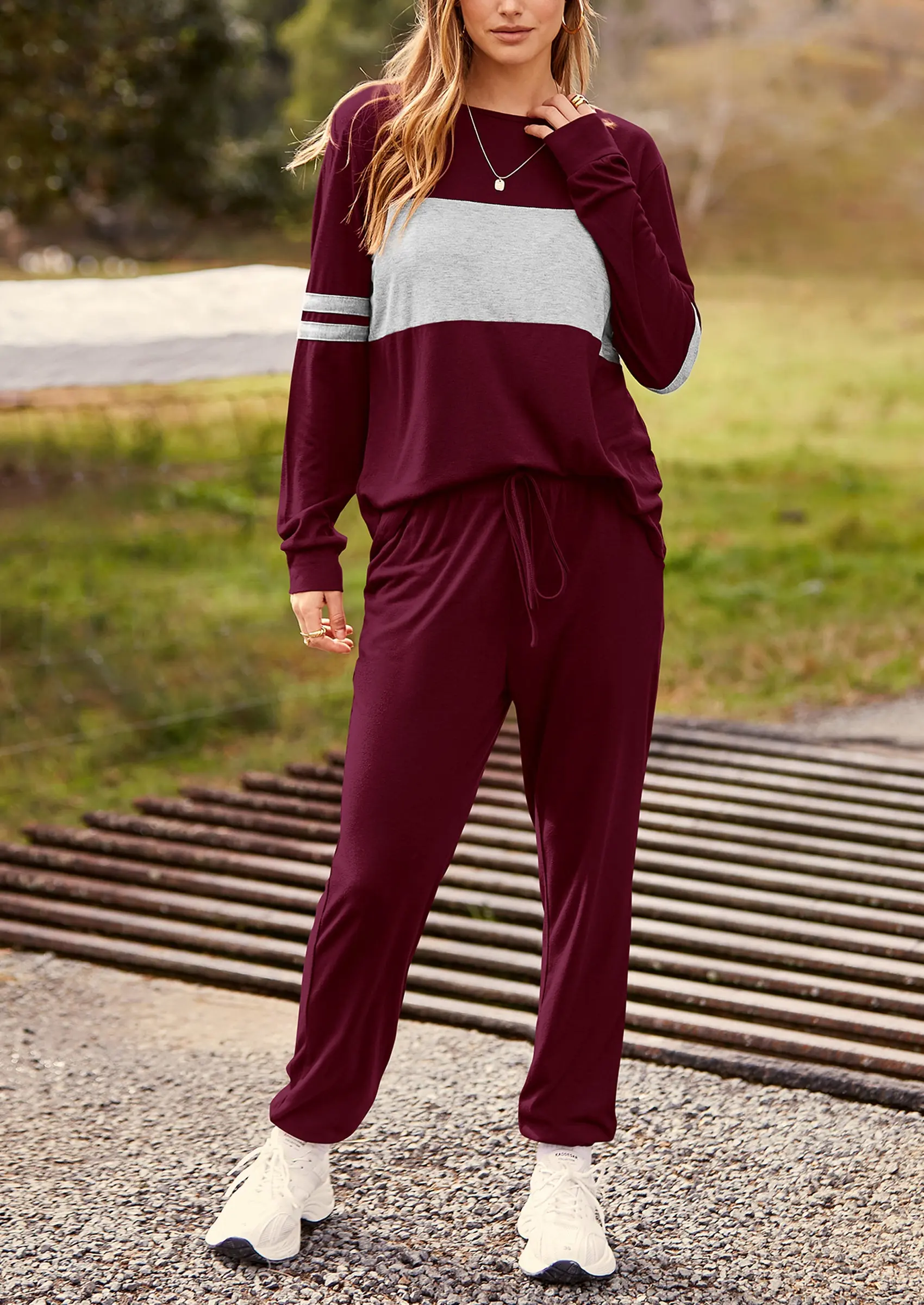 PRETTYGARDEN Women's Color Block 2 Piece Spring Tracksuit Crewneck Long Sleeve Tops Long Sweatpants Outfits Lounge Sets - Image 7