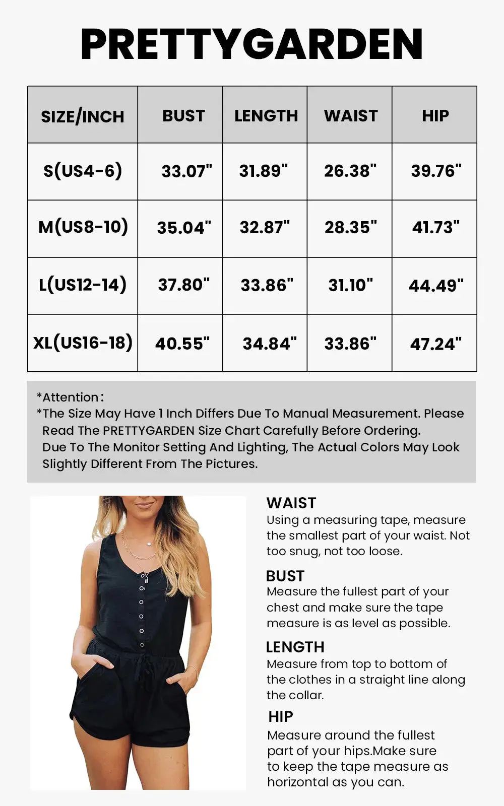 PRETTYGARDEN Casual Shorts Jumpsuit Plain Scoop Neck Button Down Sleeveless Tank Top Rompers - Image 7