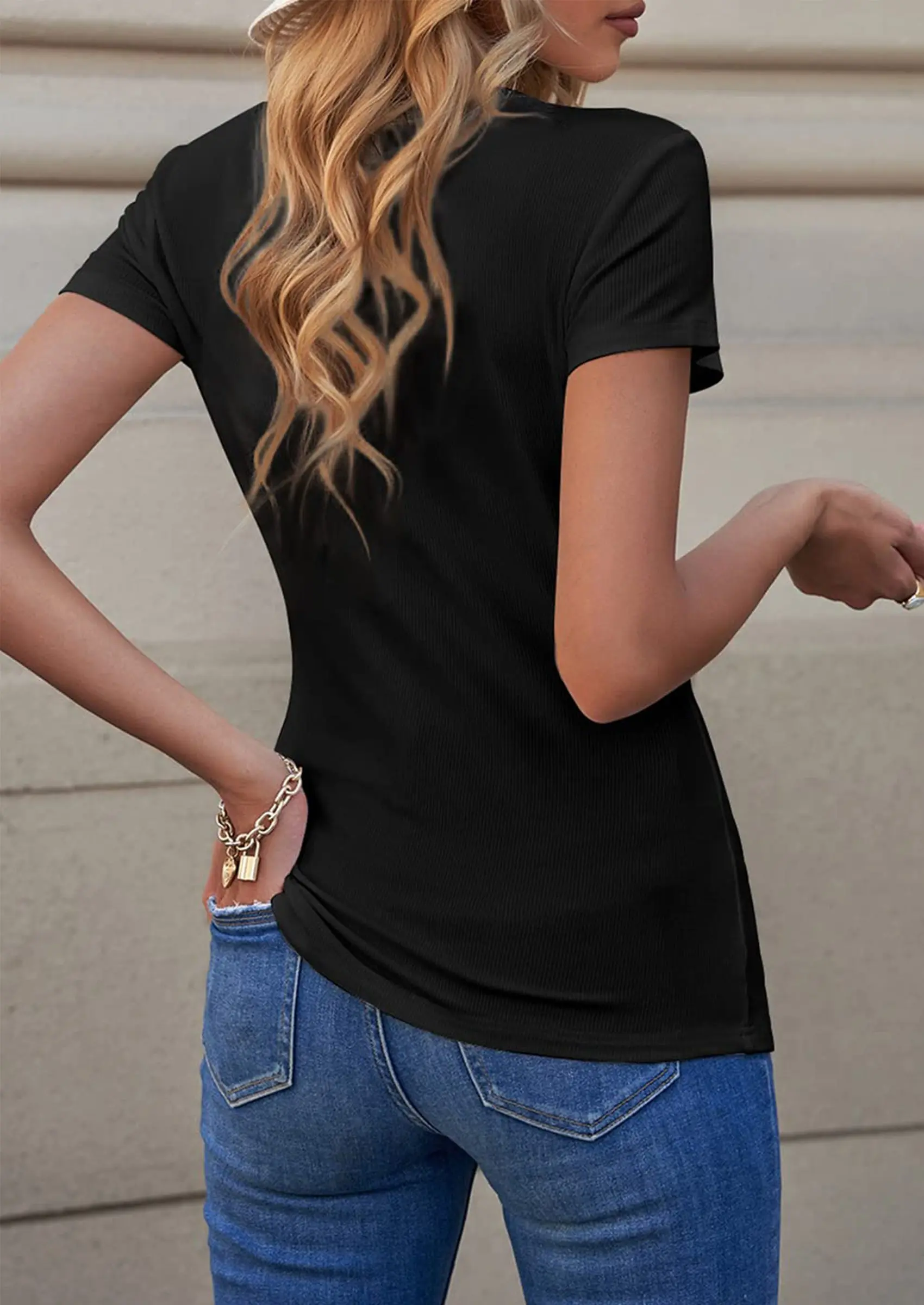 PRETTYGARDEN Women's Summer Casual Henley T-Shirts Short Sleeve V Neck Button Up Ribbed Knit Slim Fit Basic Tops - Image 11
