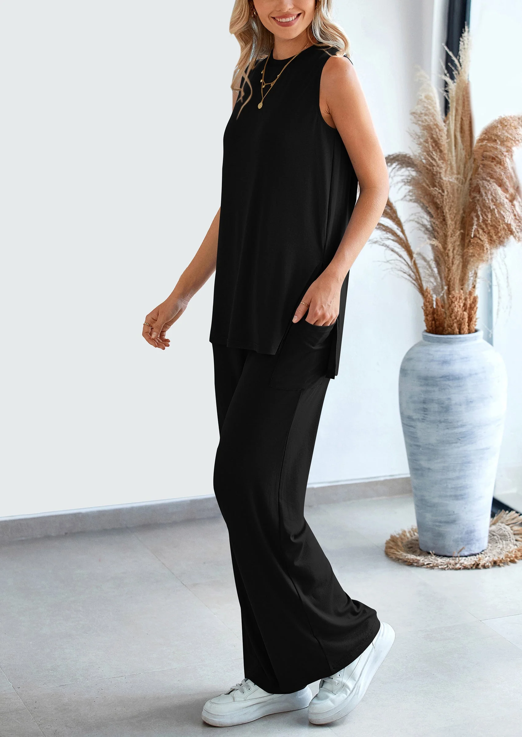 PRETTYGARDEN 2 Piece Set Loose Tank Top Wide Leg Pants Casual Matching Outfits Tracksuit - Image 12