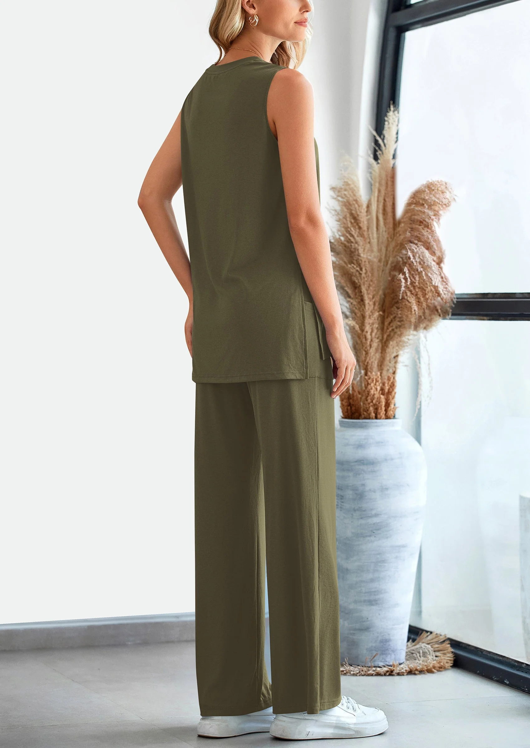 PRETTYGARDEN 2 Piece Set Loose Tank Top Wide Leg Pants Casual Matching Outfits Tracksuit - Image 15