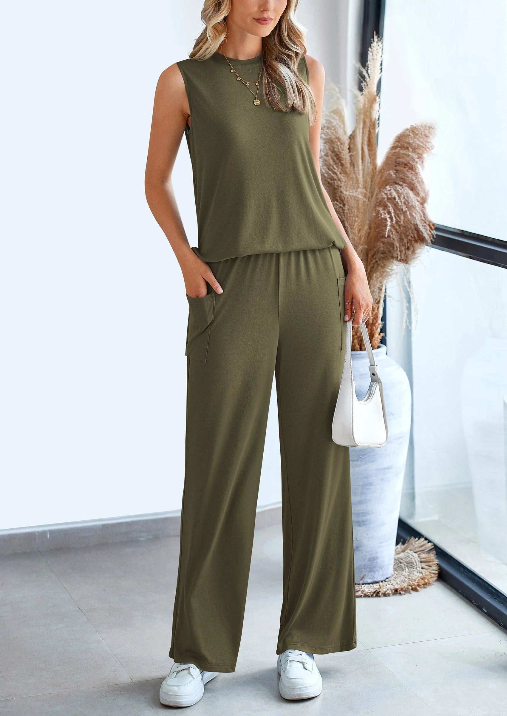 PRETTYGARDEN 2 Piece Set Loose Tank Top Wide Leg Pants Casual Matching Outfits Tracksuit - Image 16
