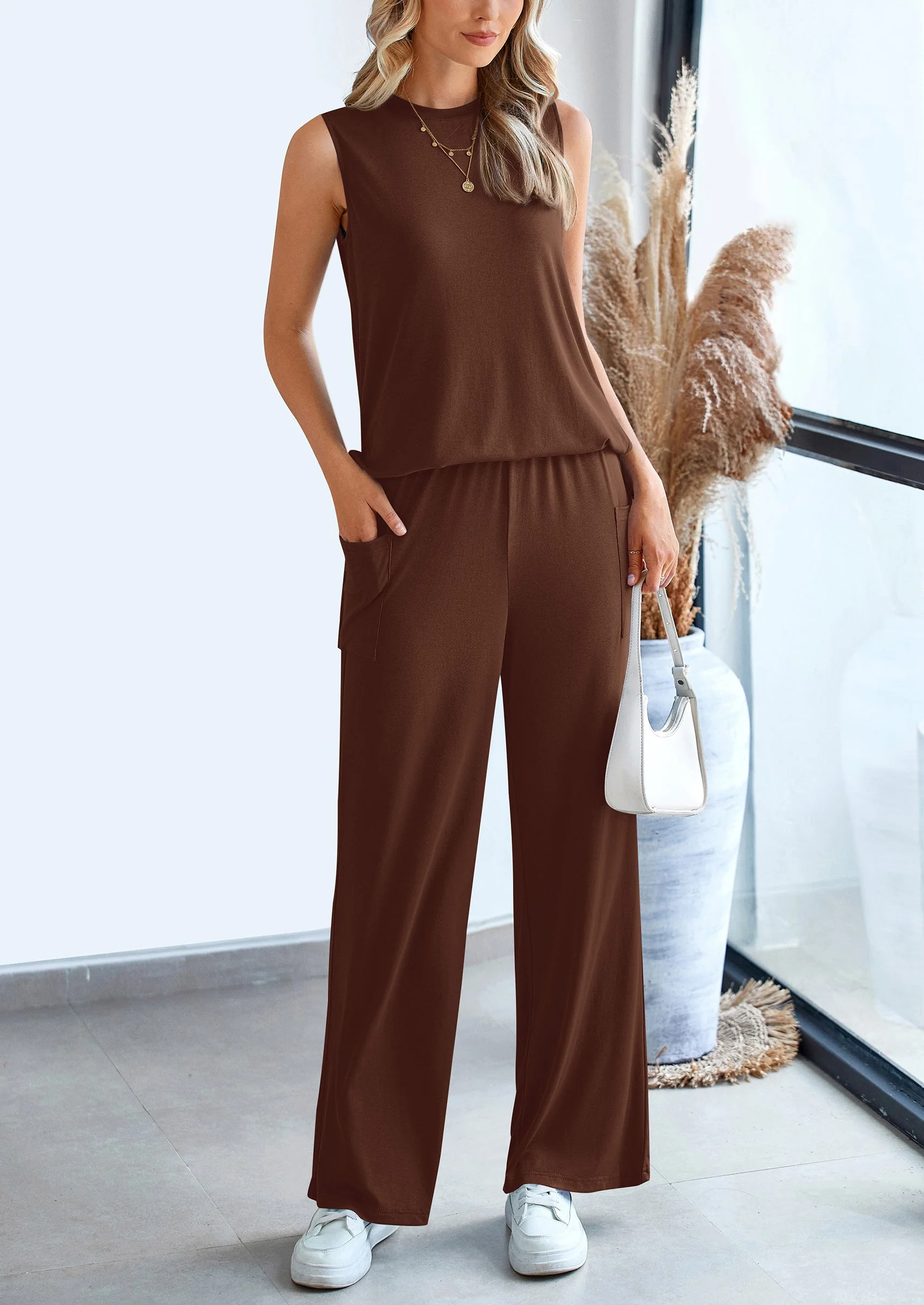 PRETTYGARDEN 2 Piece Set Loose Tank Top Wide Leg Pants Casual Matching Outfits Tracksuit - Image 22
